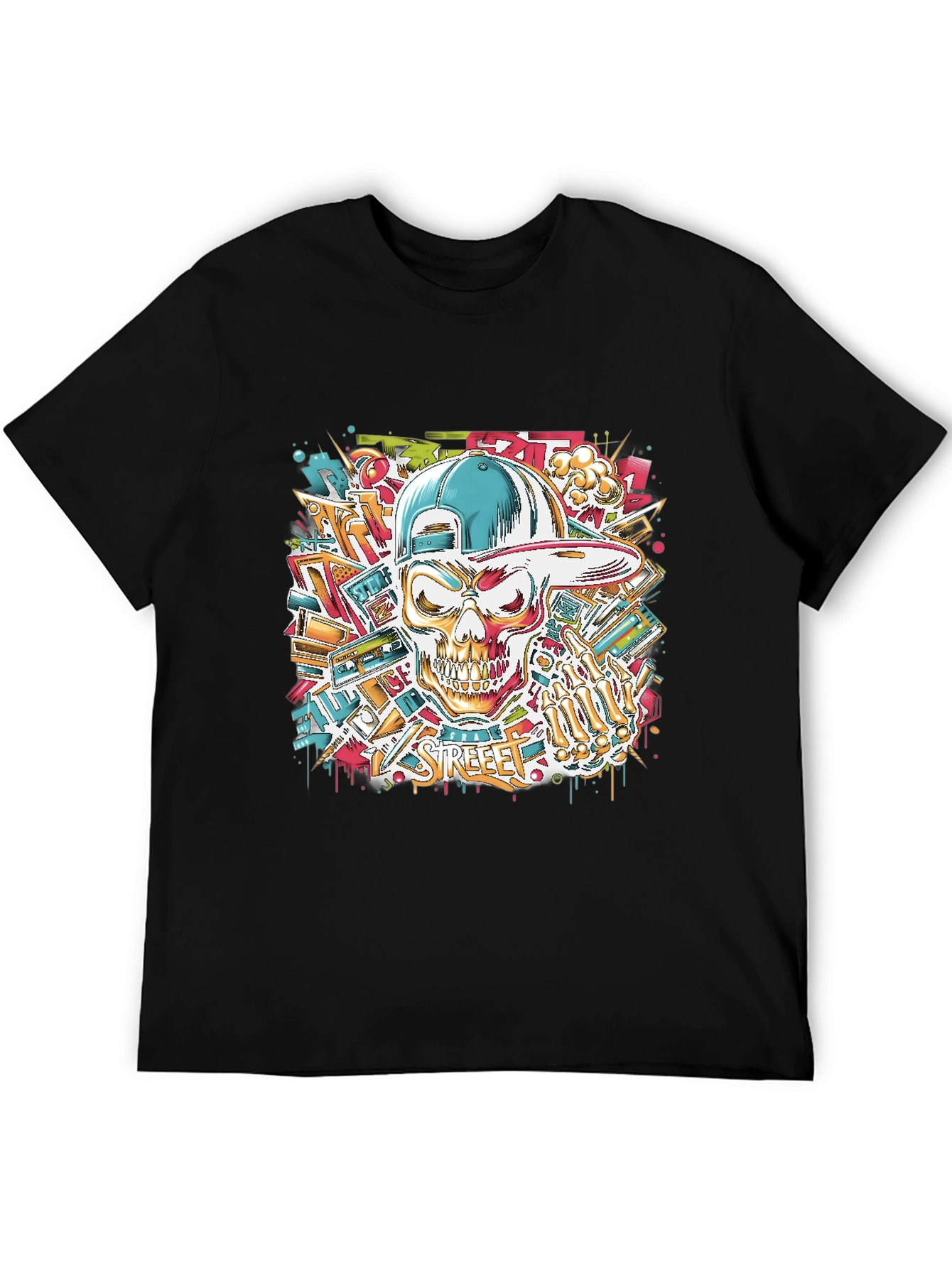Streetwear Skull Graphic Tee - Black
