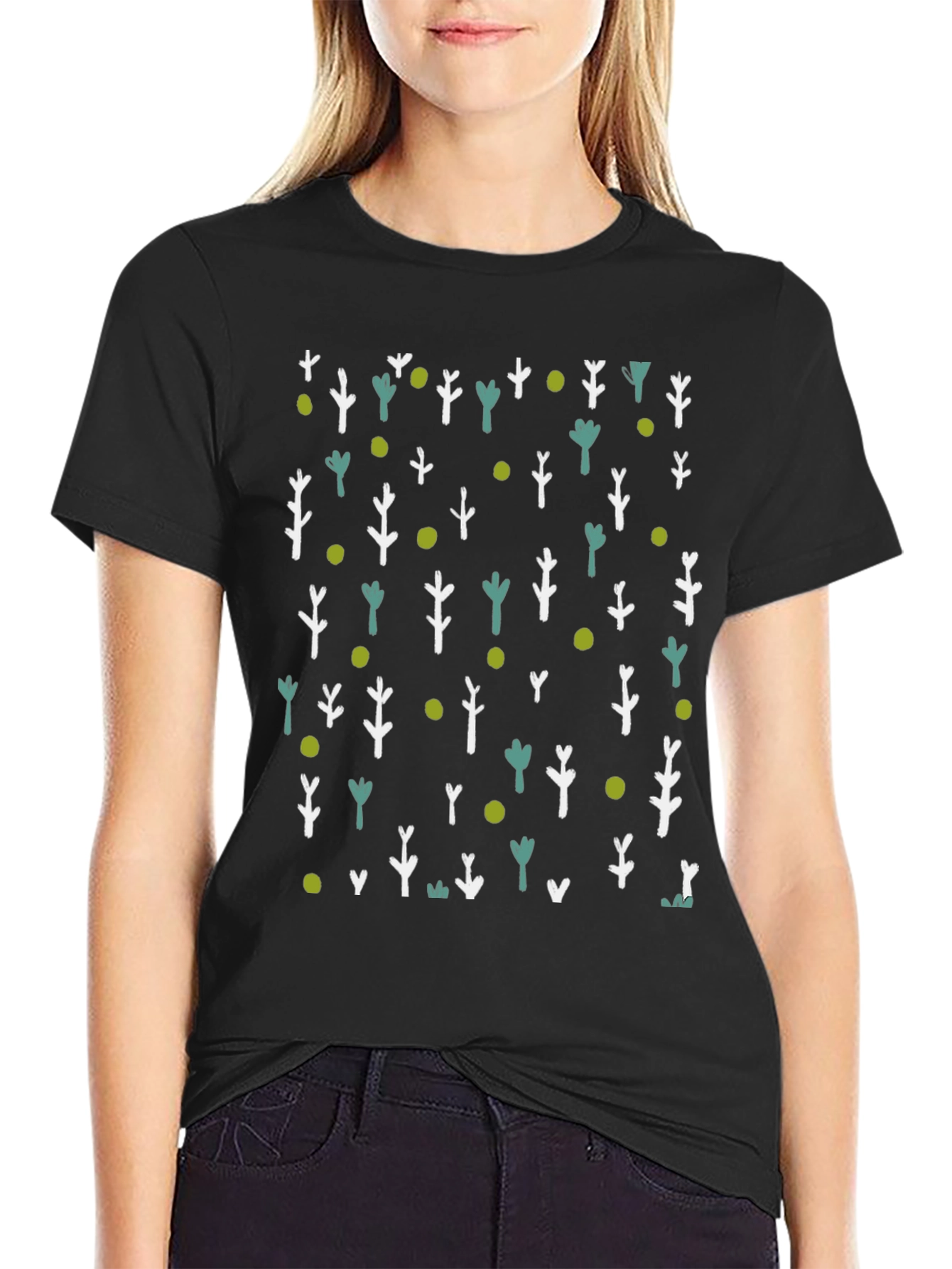 Nature Patterned Black T-Shirt