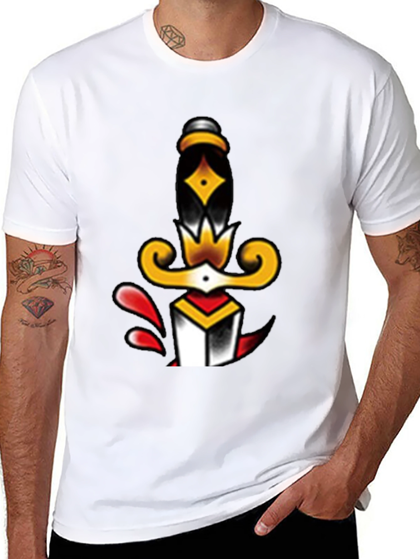 Dagger Tattoo Graphic Tee - Classic Black T-Shirt