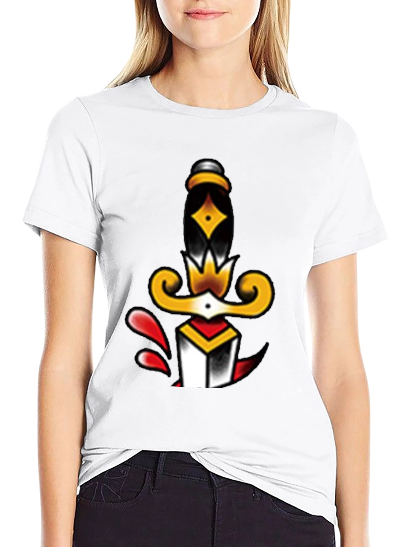 Dagger Tattoo Graphic Tee - Classic Black T-Shirt