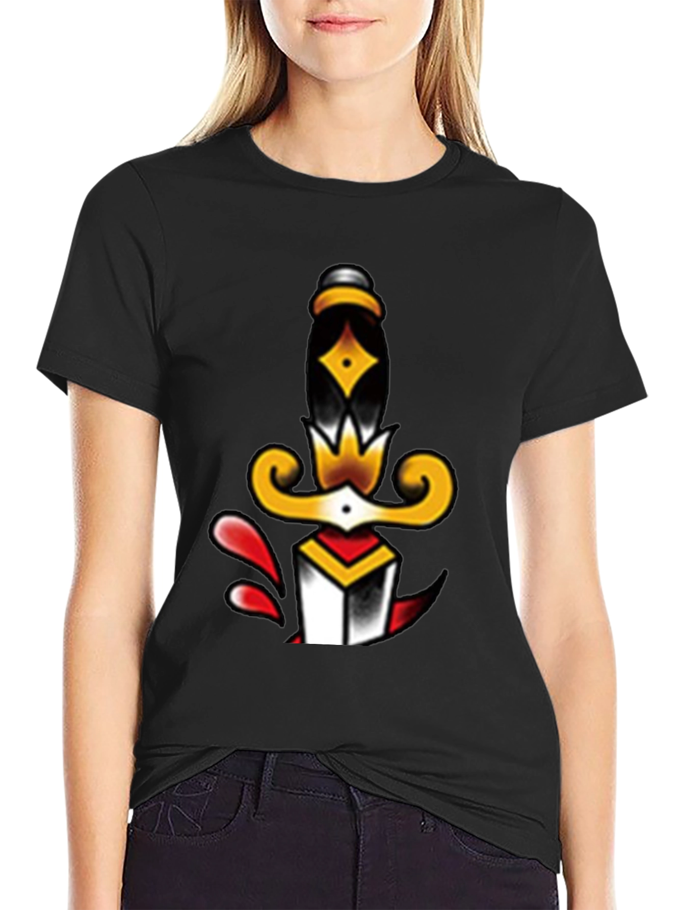 Dagger Tattoo Graphic Tee - Classic Black T-Shirt