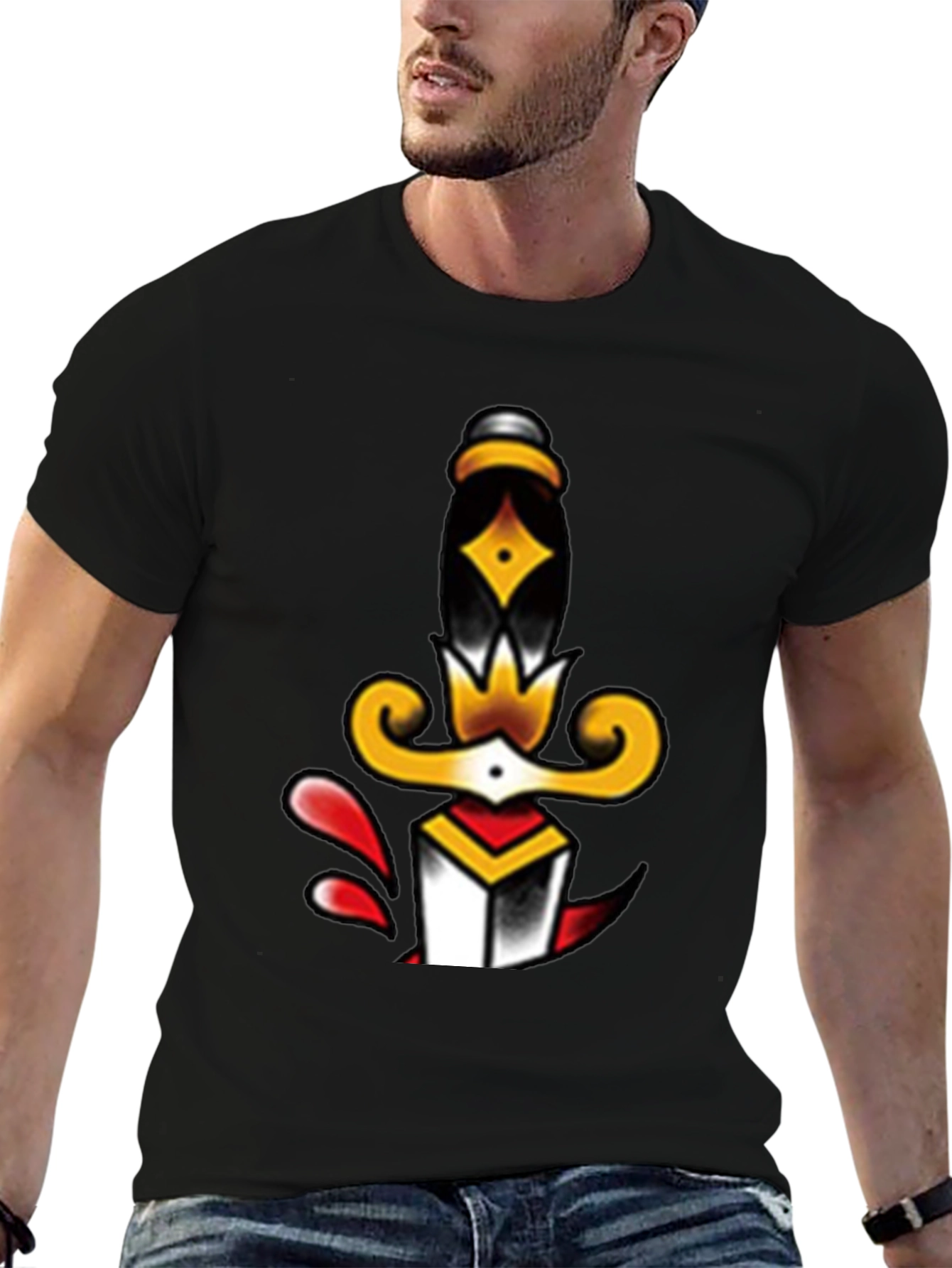 Dagger Tattoo Graphic Tee - Classic Black T-Shirt