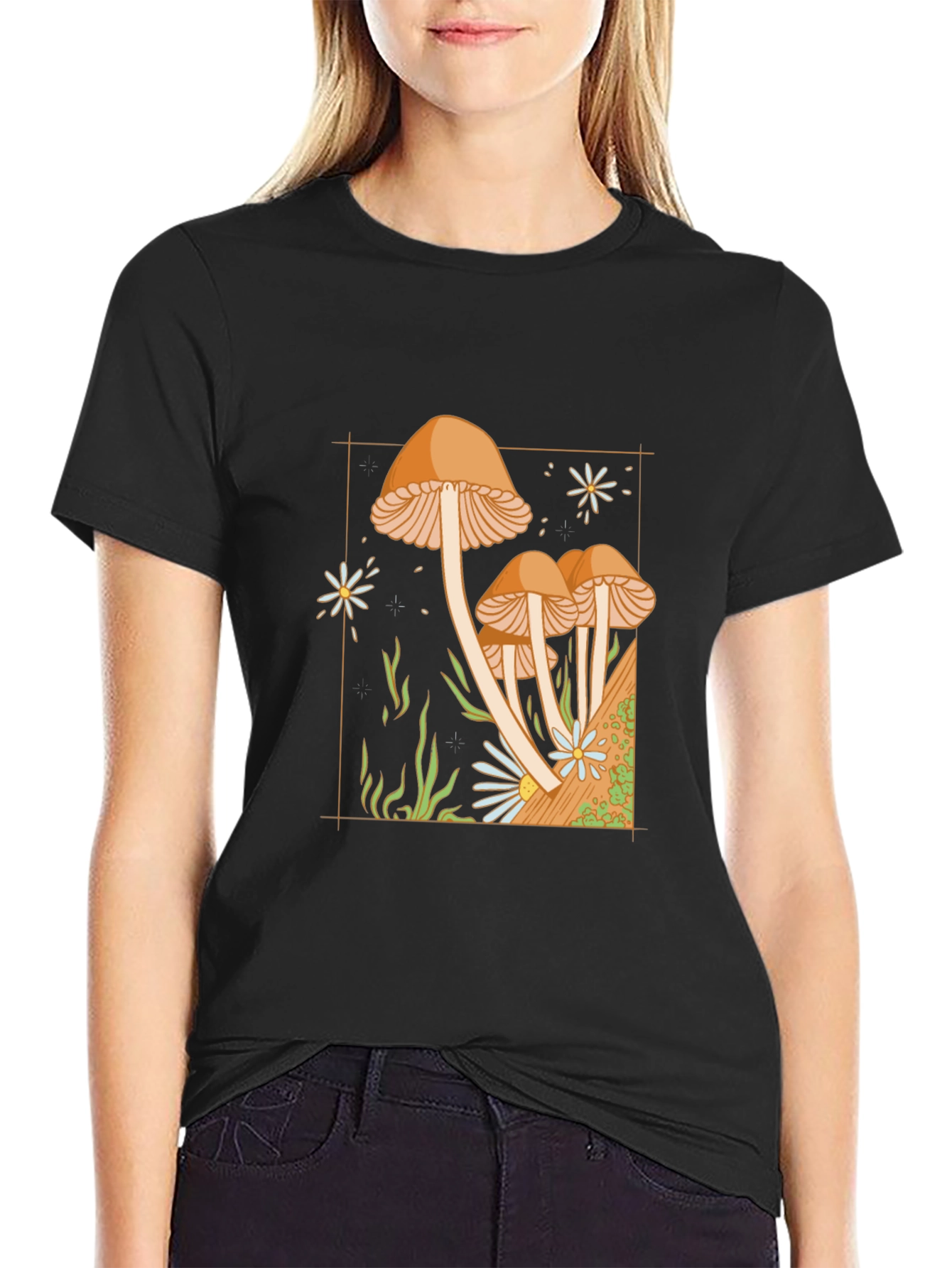 Mushroom Graphic Tee - Nature Inspired Black T-Shirt