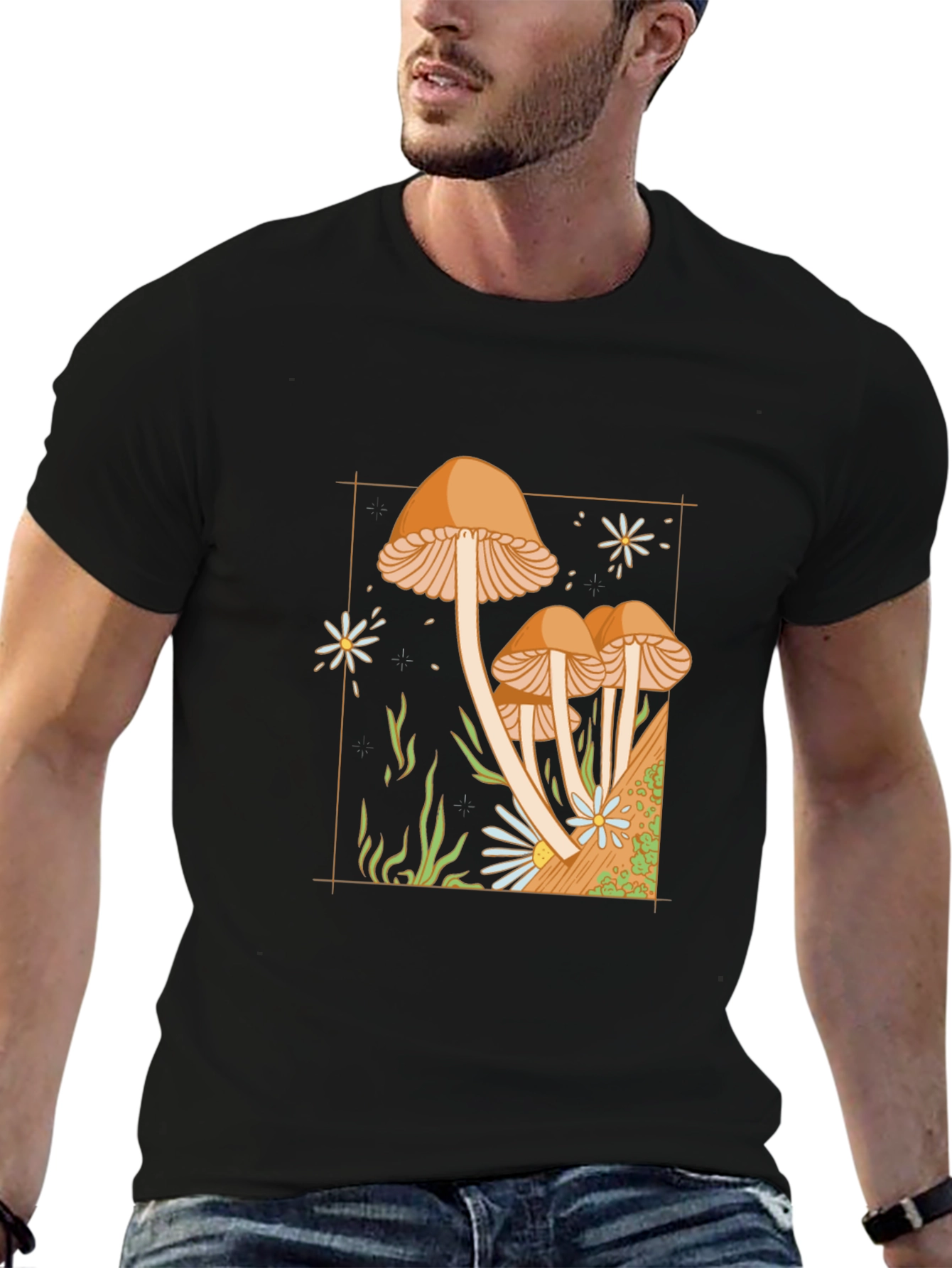 Mushroom Graphic Tee - Nature Inspired Black T-Shirt