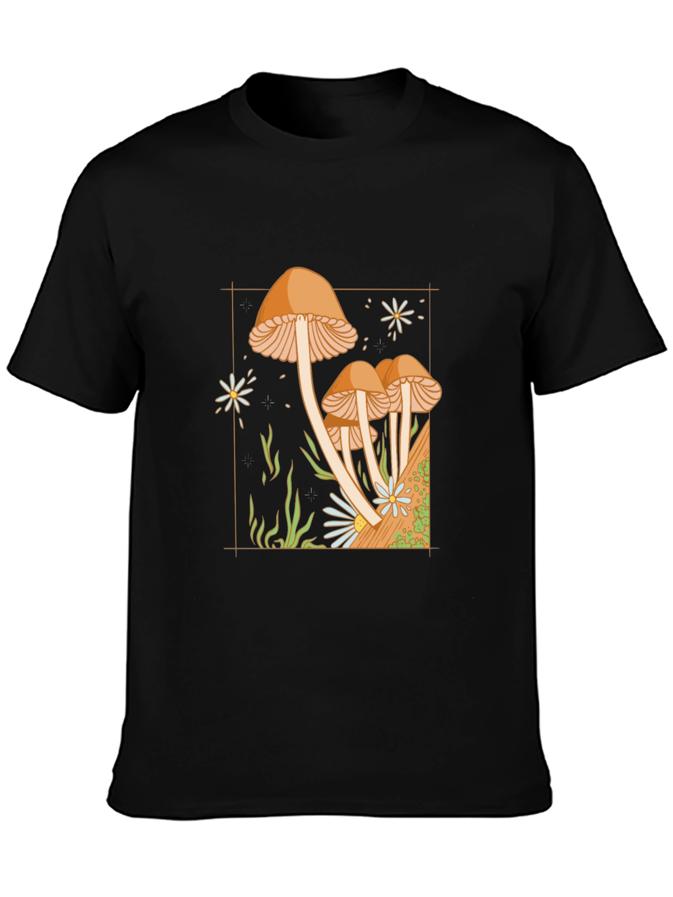 Mushroom Graphic Tee - Nature Inspired Black T-Shirt