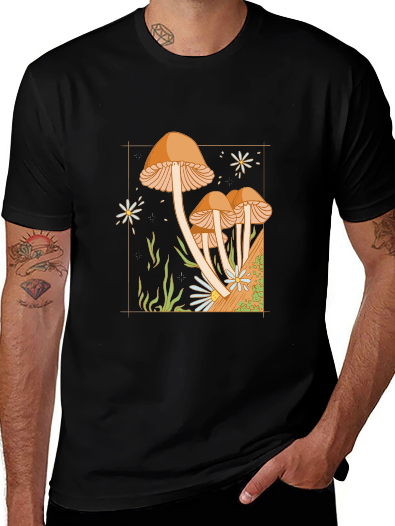 Mushroom Graphic Tee - Nature Inspired Black T-Shirt