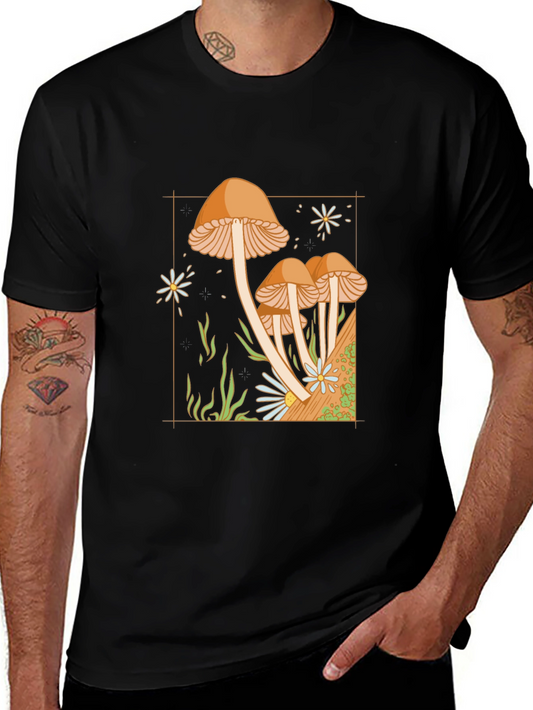 Mushroom Graphic Tee - Nature Inspired Black T-Shirt