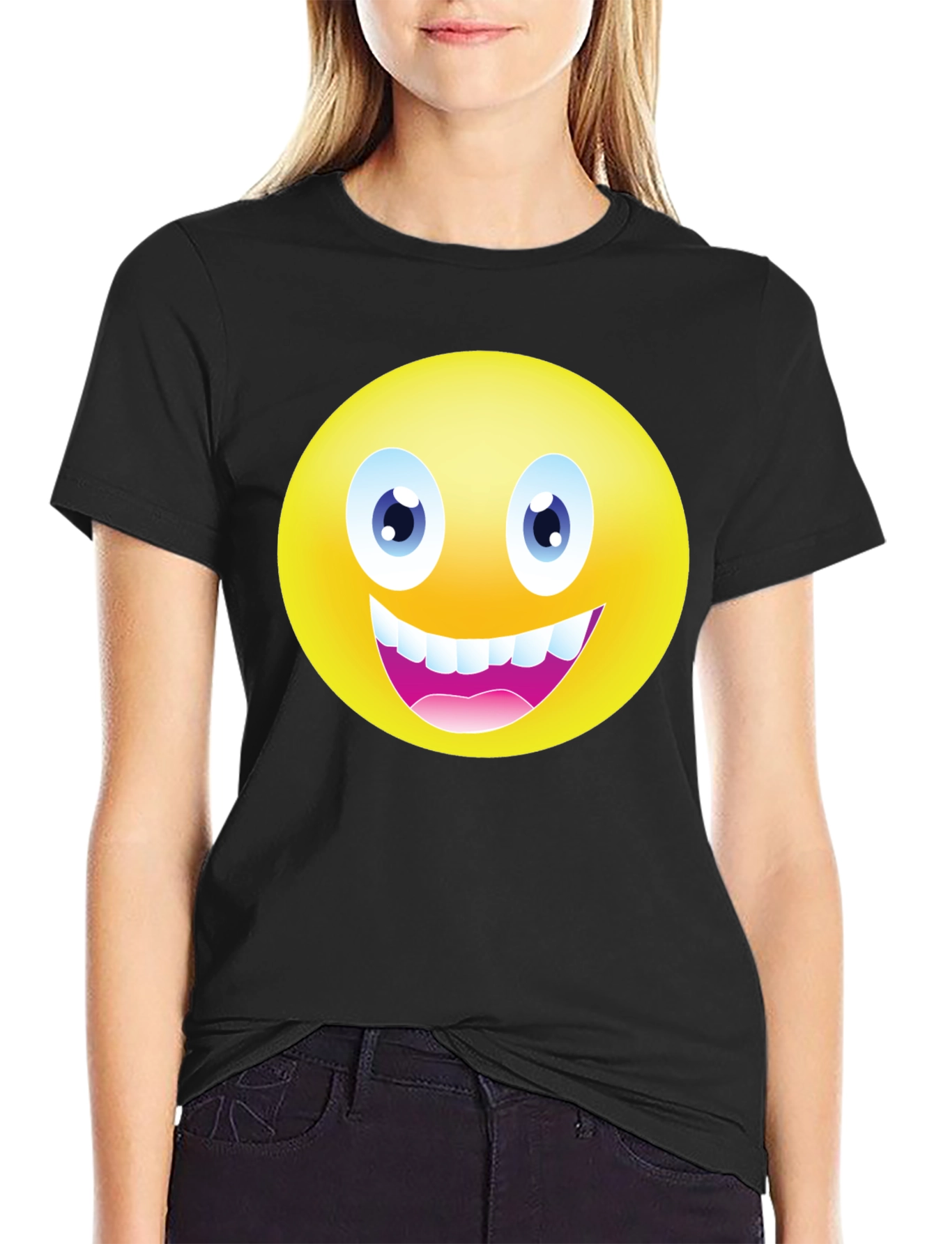 Funny Emoji Graphic Black T-Shirt