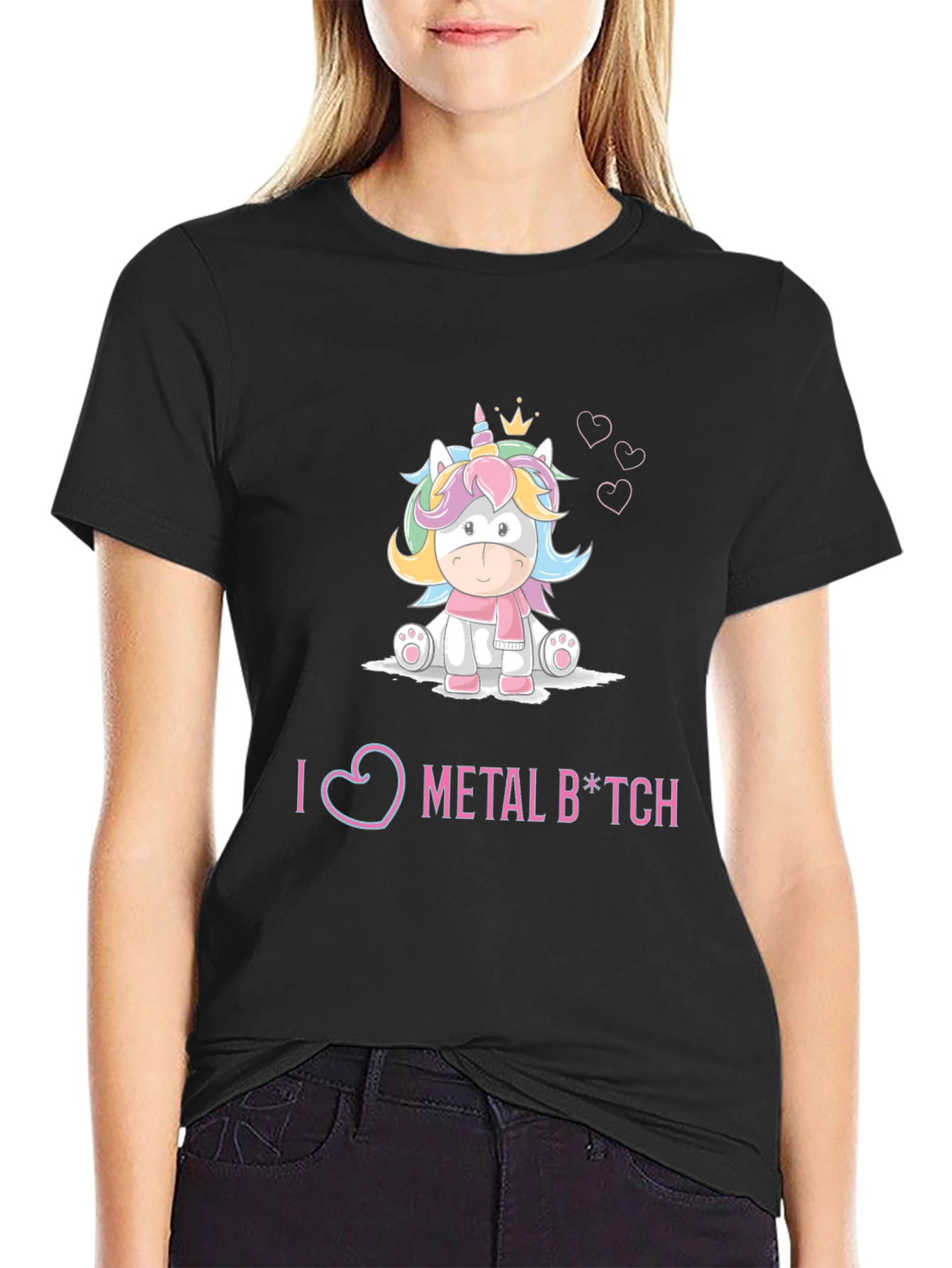 Unicorn Metal B*tch Graphic Black T-Shirt
