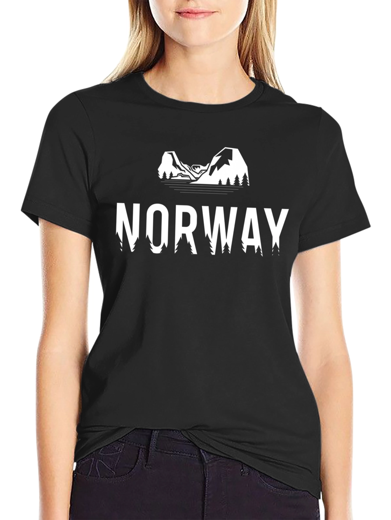 Norway Mountain Graphic Tee - Black Cotton T-Shirt