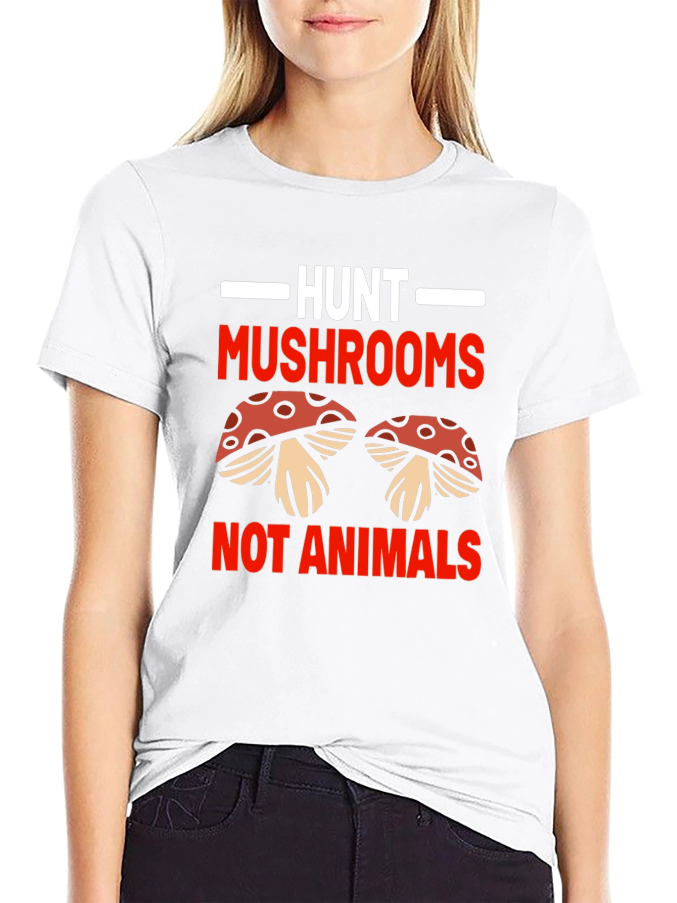 Hunt Mushrooms Not Animals Black T-Shirt