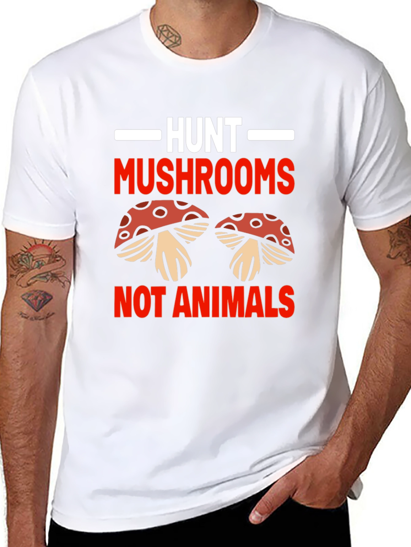 Hunt Mushrooms Not Animals Black T-Shirt