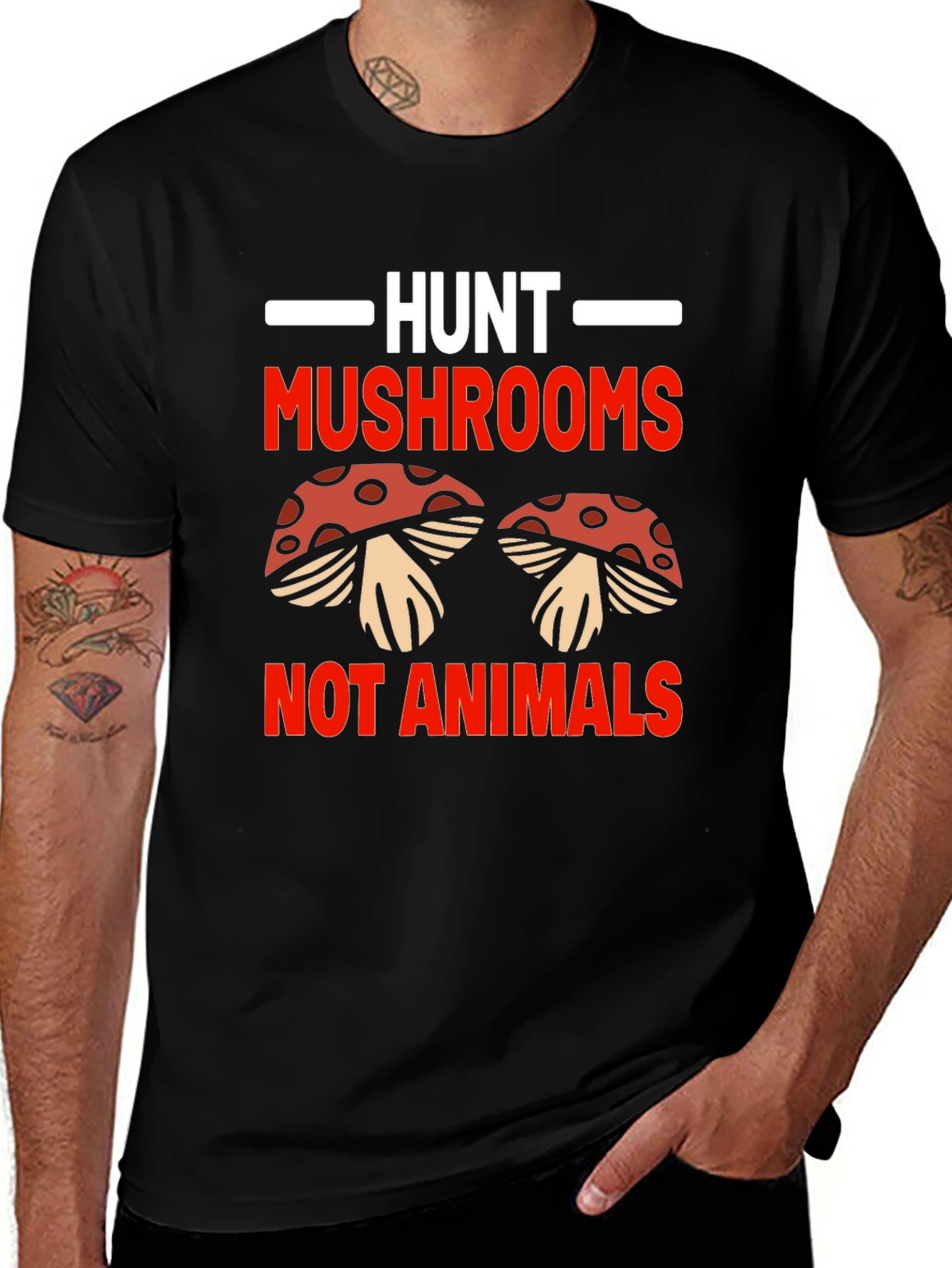 Hunt Mushrooms Not Animals Black T-Shirt