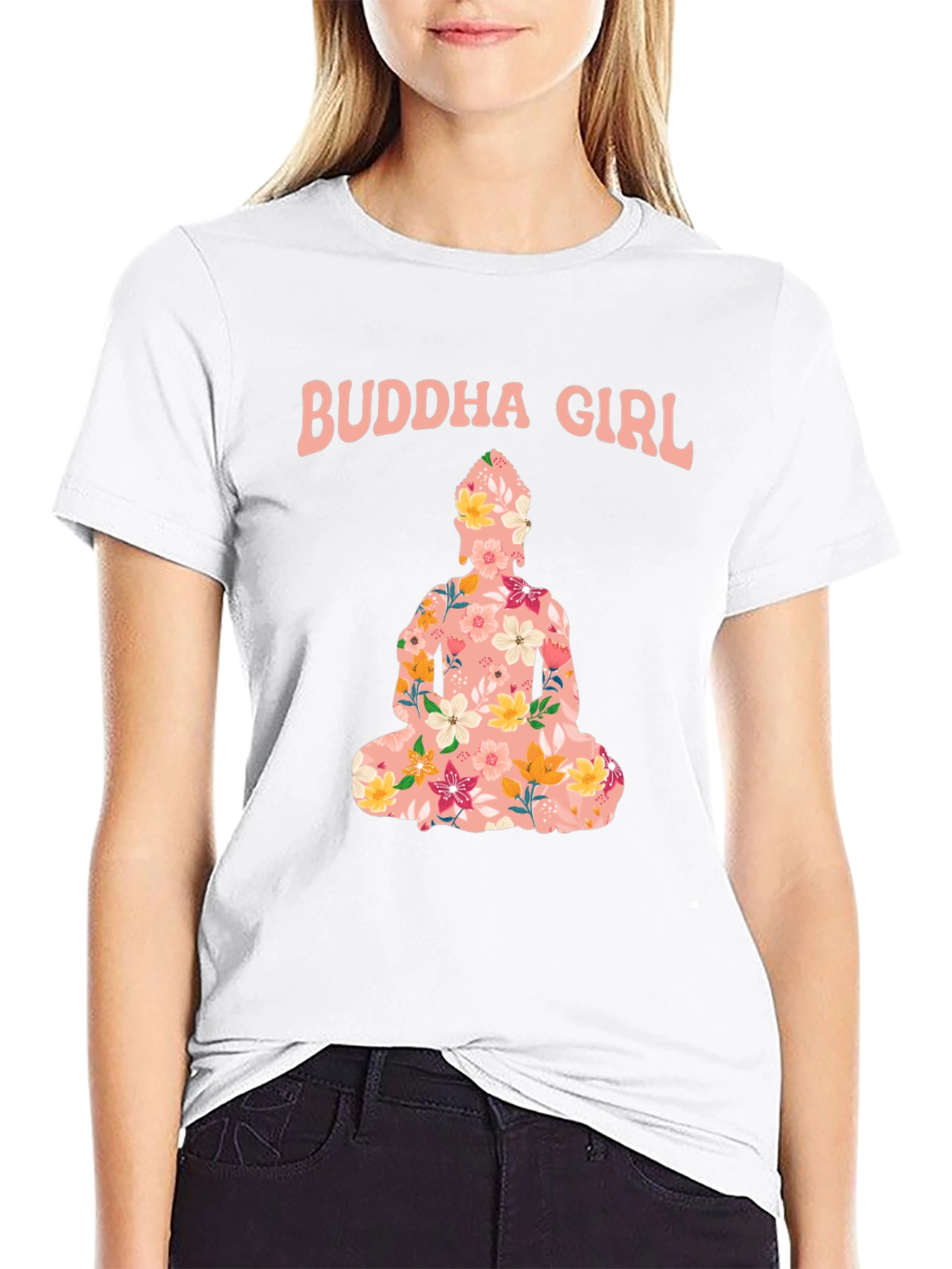 Buddha Girl Floral Graphic T-Shirt