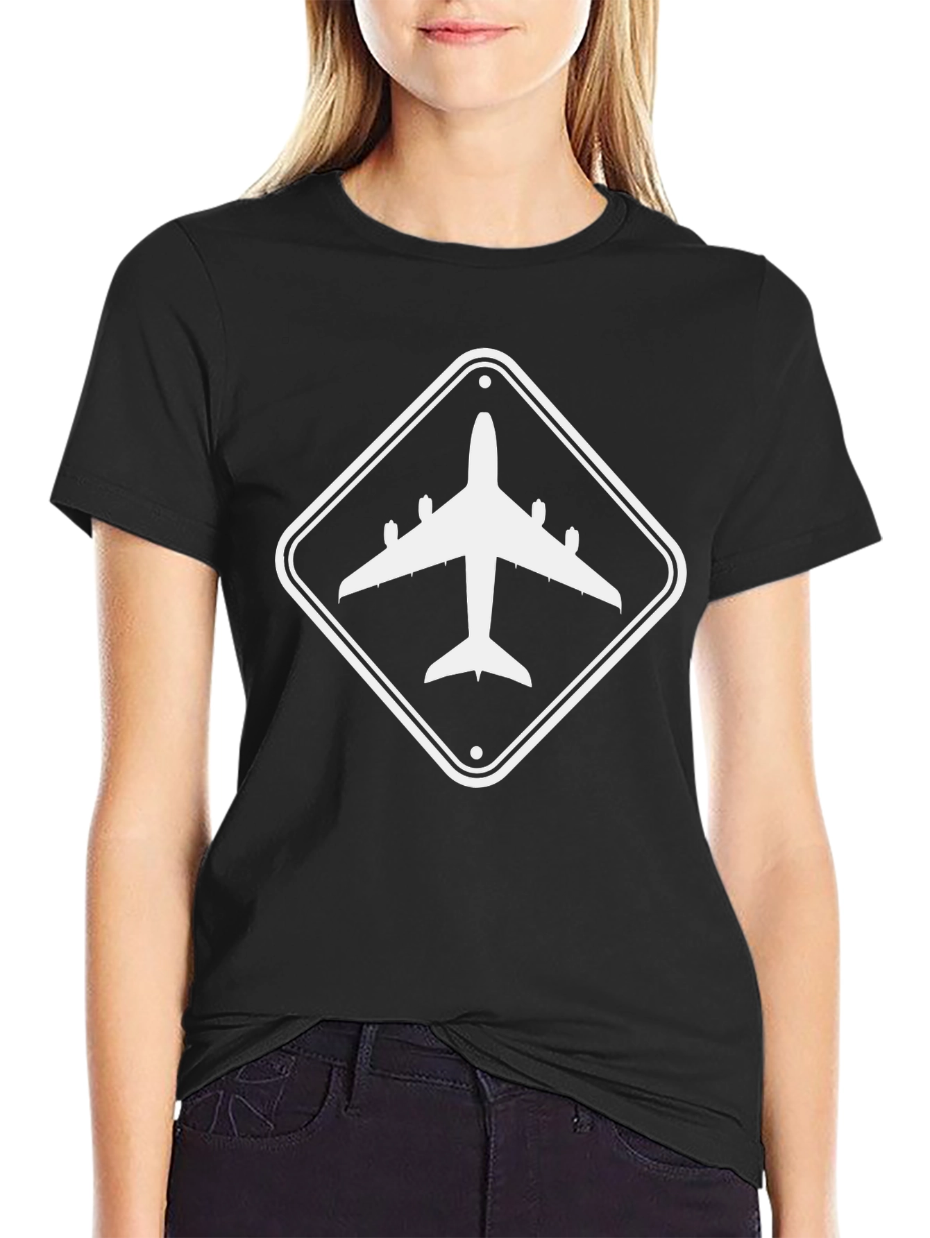 Airplane Sign Graphic Black T-Shirt