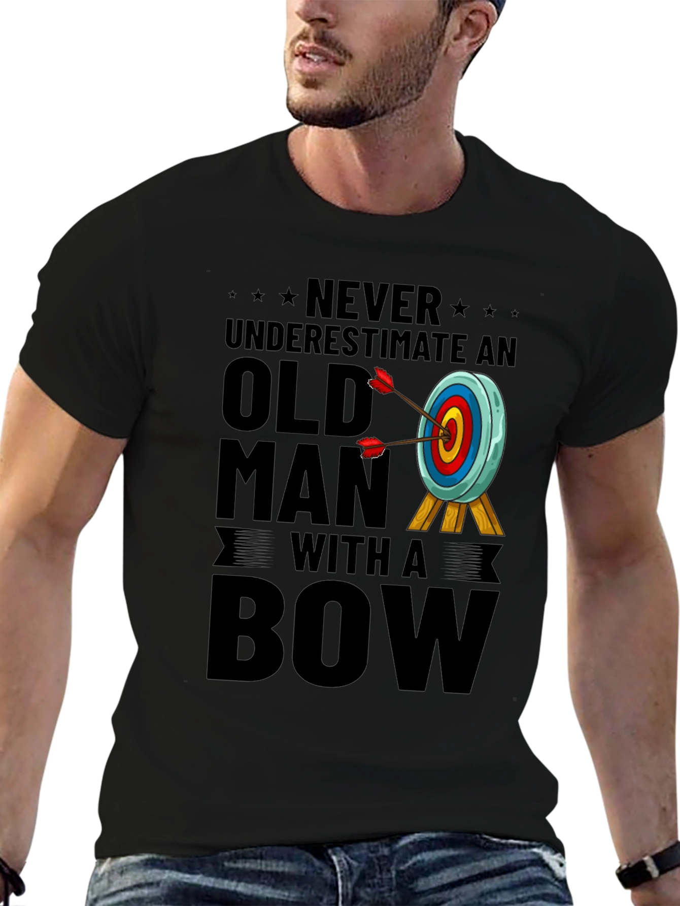 Never Underestimate Old Man with a Bow T-Shirt