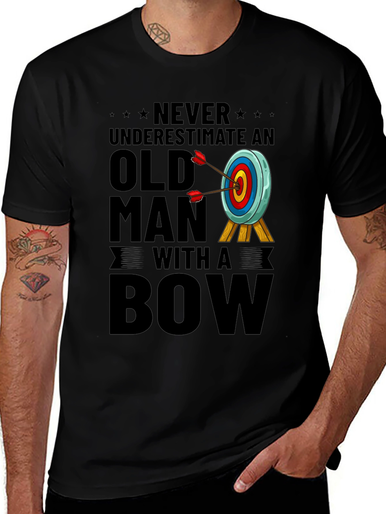 Never Underestimate Old Man with a Bow T-Shirt