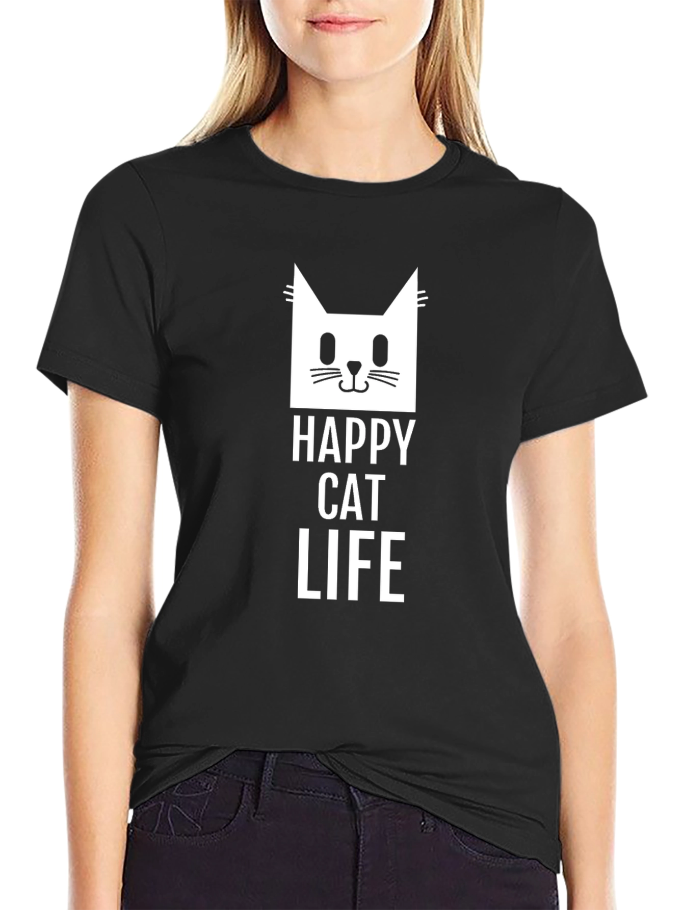 Happy Cat Life Black Graphic Tee