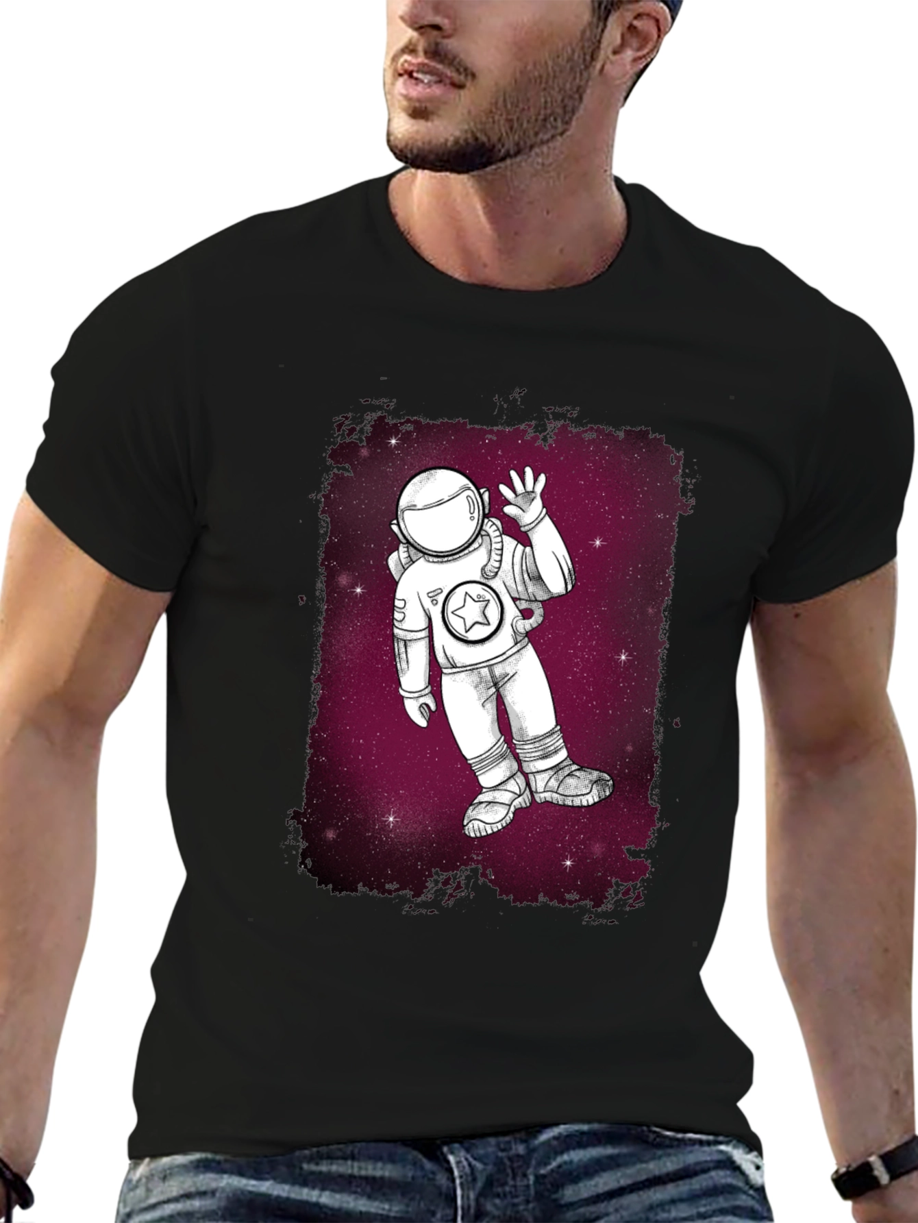 Astronaut in Space Graphic T-Shirt - Black