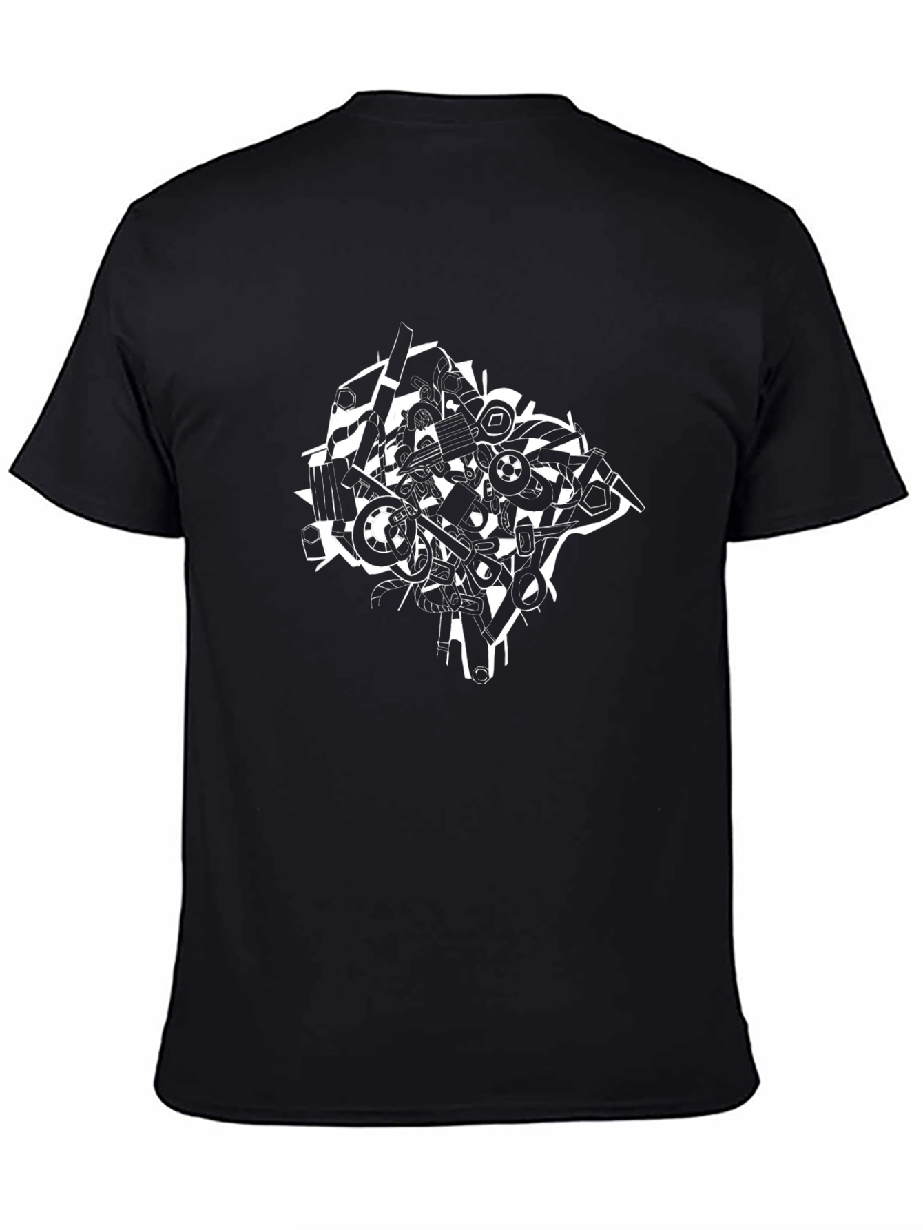 Abstract Engine Parts Graphic Black T-Shirt
