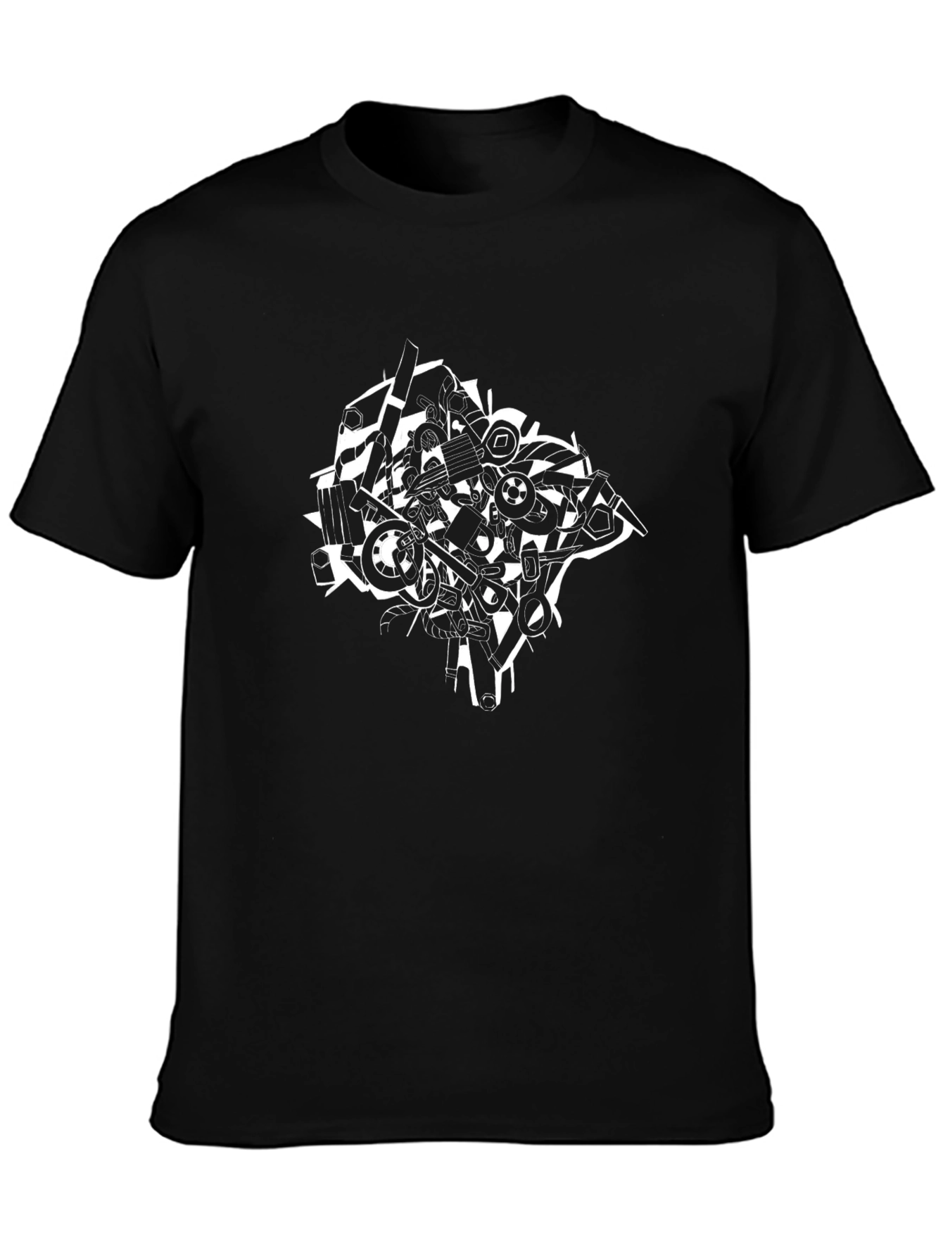 Abstract Engine Parts Graphic Black T-Shirt