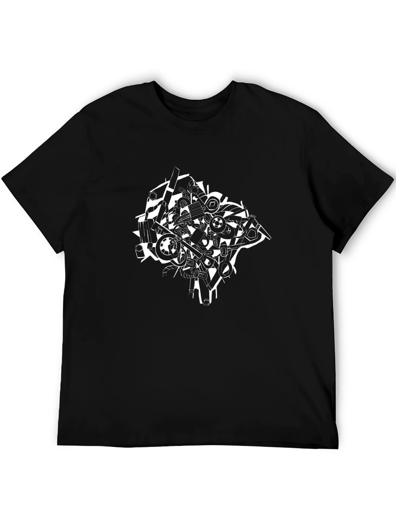 Abstract Engine Parts Graphic Black T-Shirt