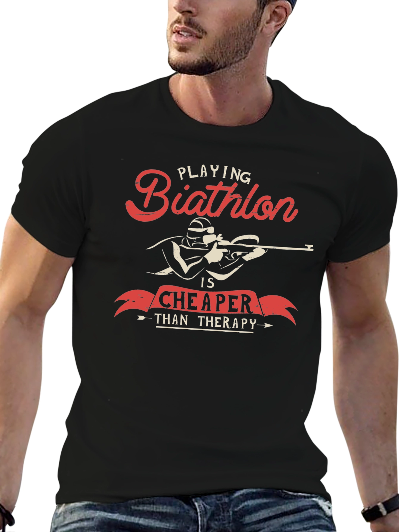 Biathlon Cheaper Than Therapy Graphic T-Shirt