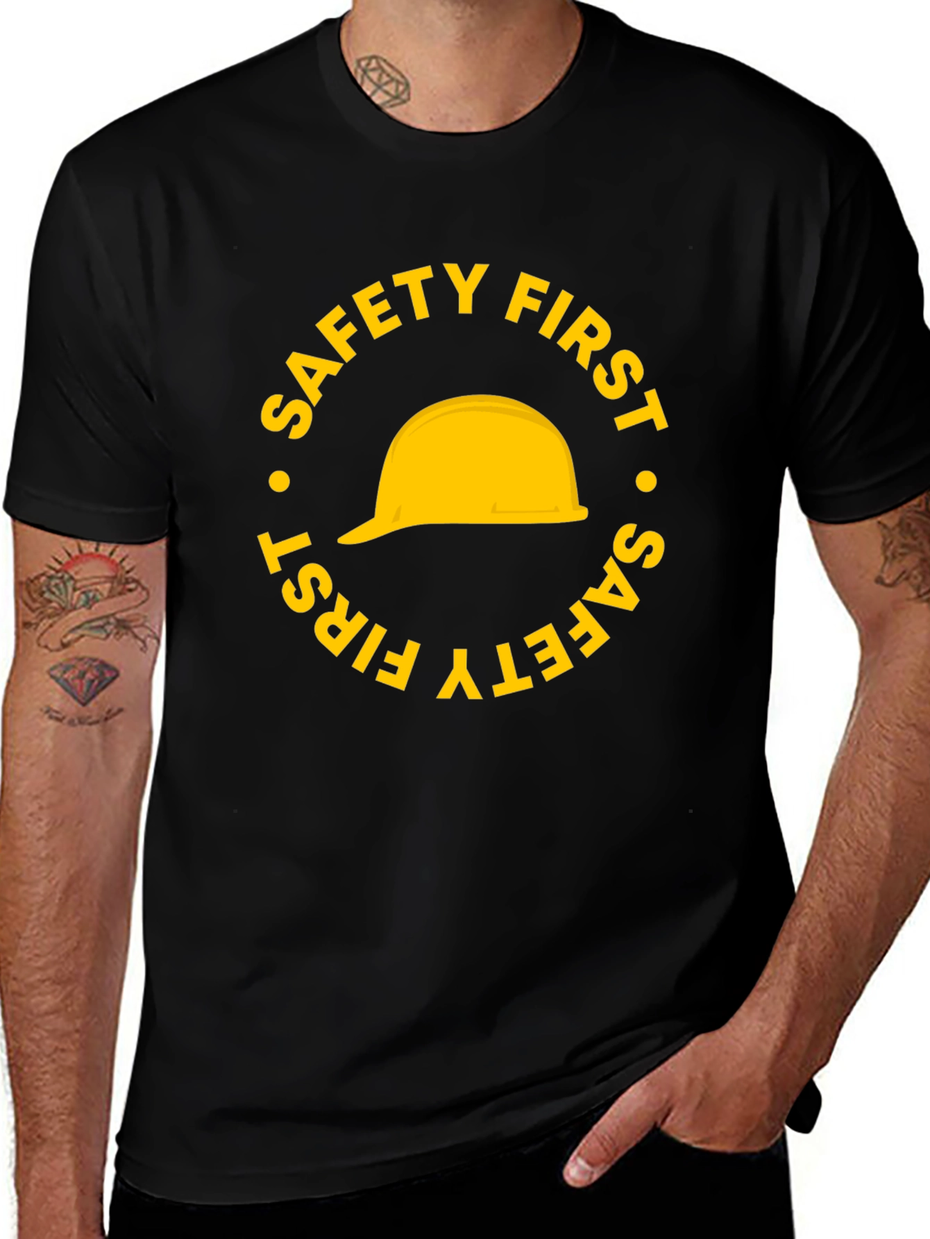 Safety First Hard Hat Graphic T-Shirt - Black