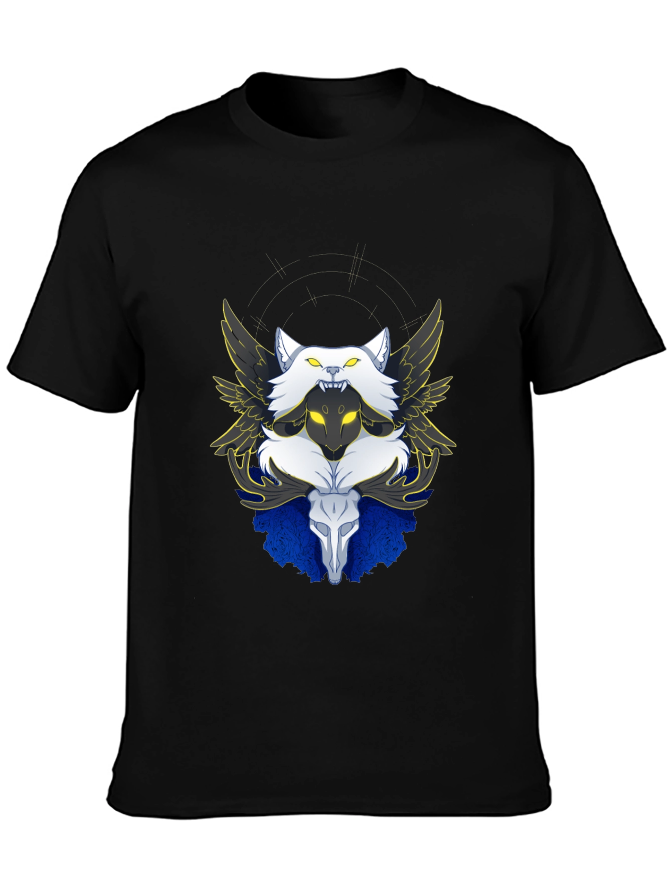 Winged Wolf & Skull Graphic Tee - Unique Design