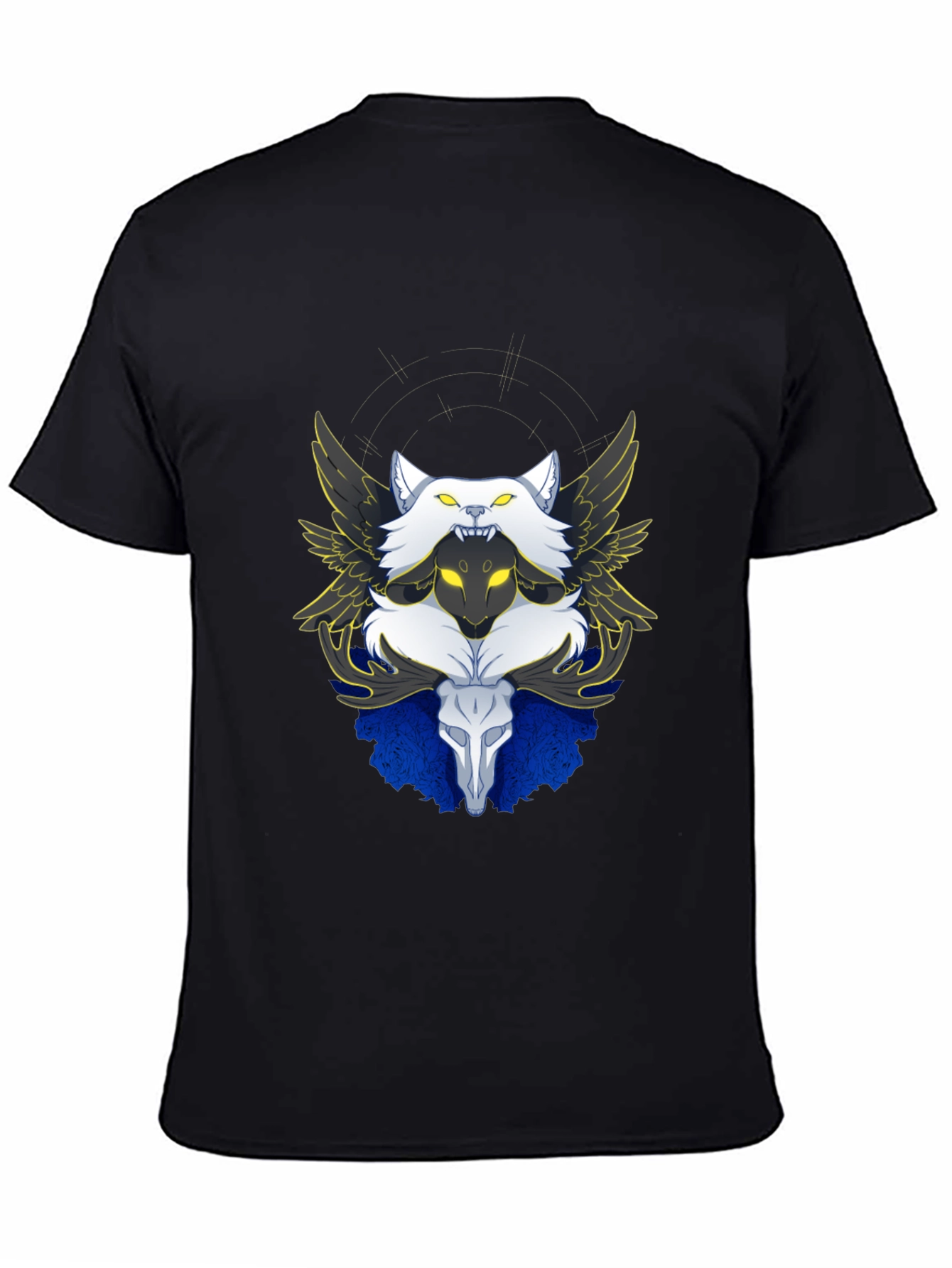 Winged Wolf & Skull Graphic Tee - Unique Design