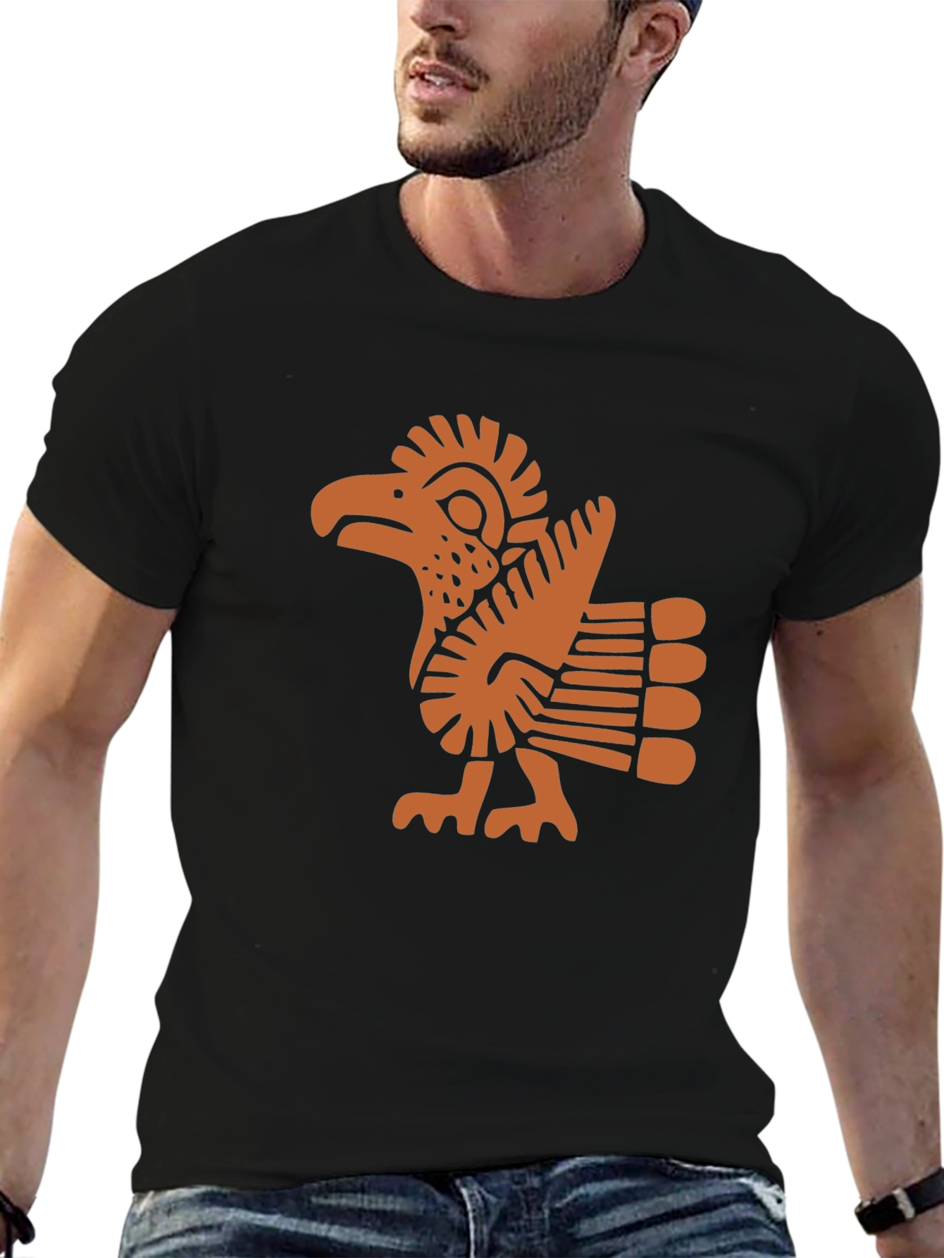Aztec Eagle Graphic Tee - Black Cotton Blend