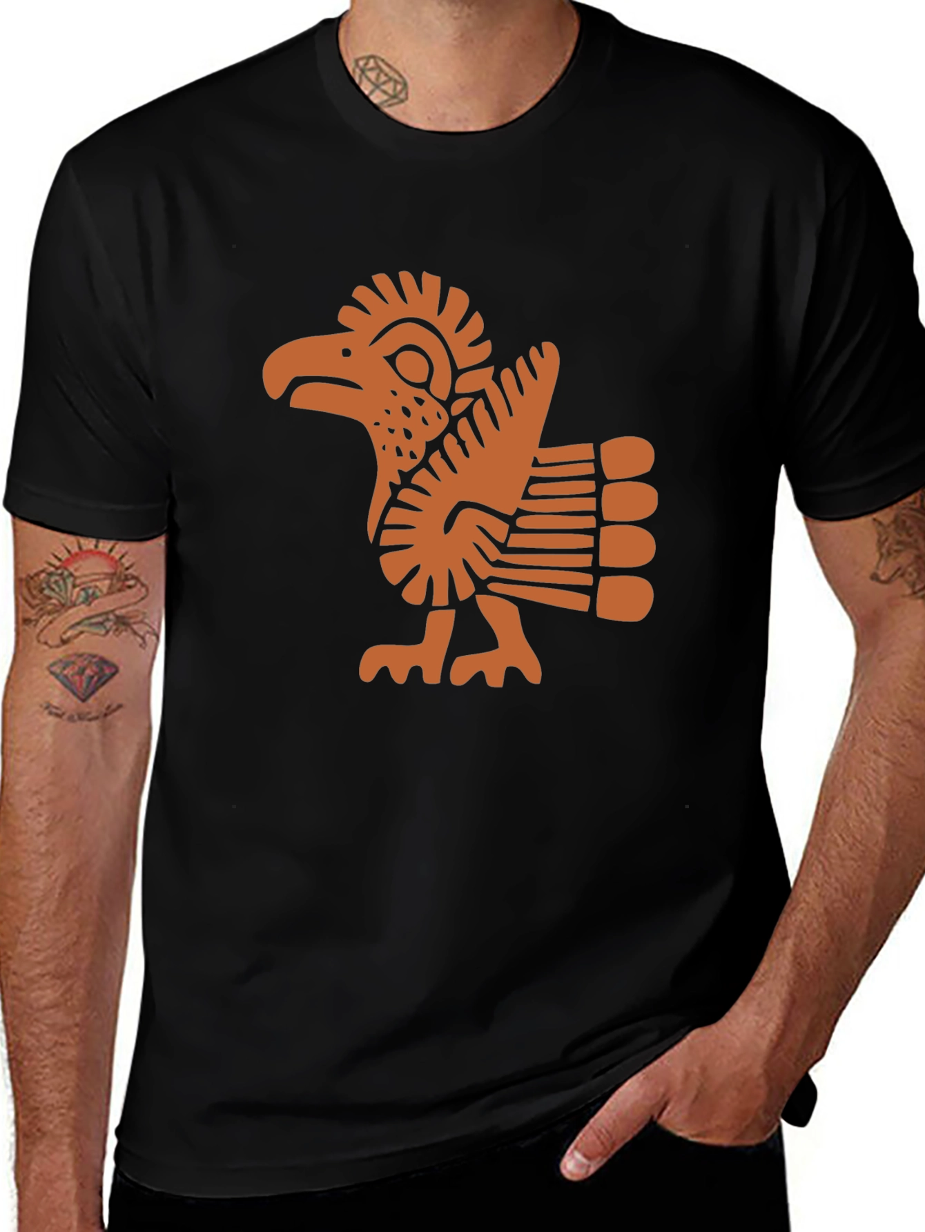 Aztec Eagle Graphic Tee - Black Cotton Blend
