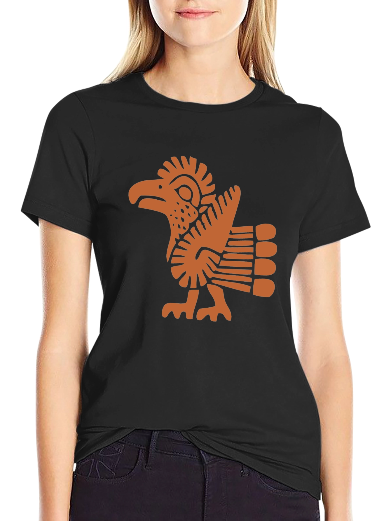 Aztec Eagle Graphic Tee - Black Cotton Blend