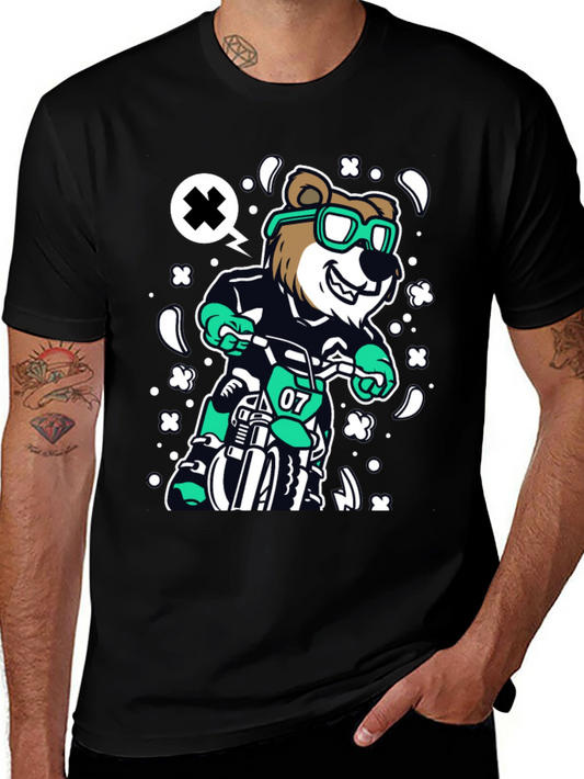 Bear on a Bike T-Shirt - Cool Cartoon Graphic Tee