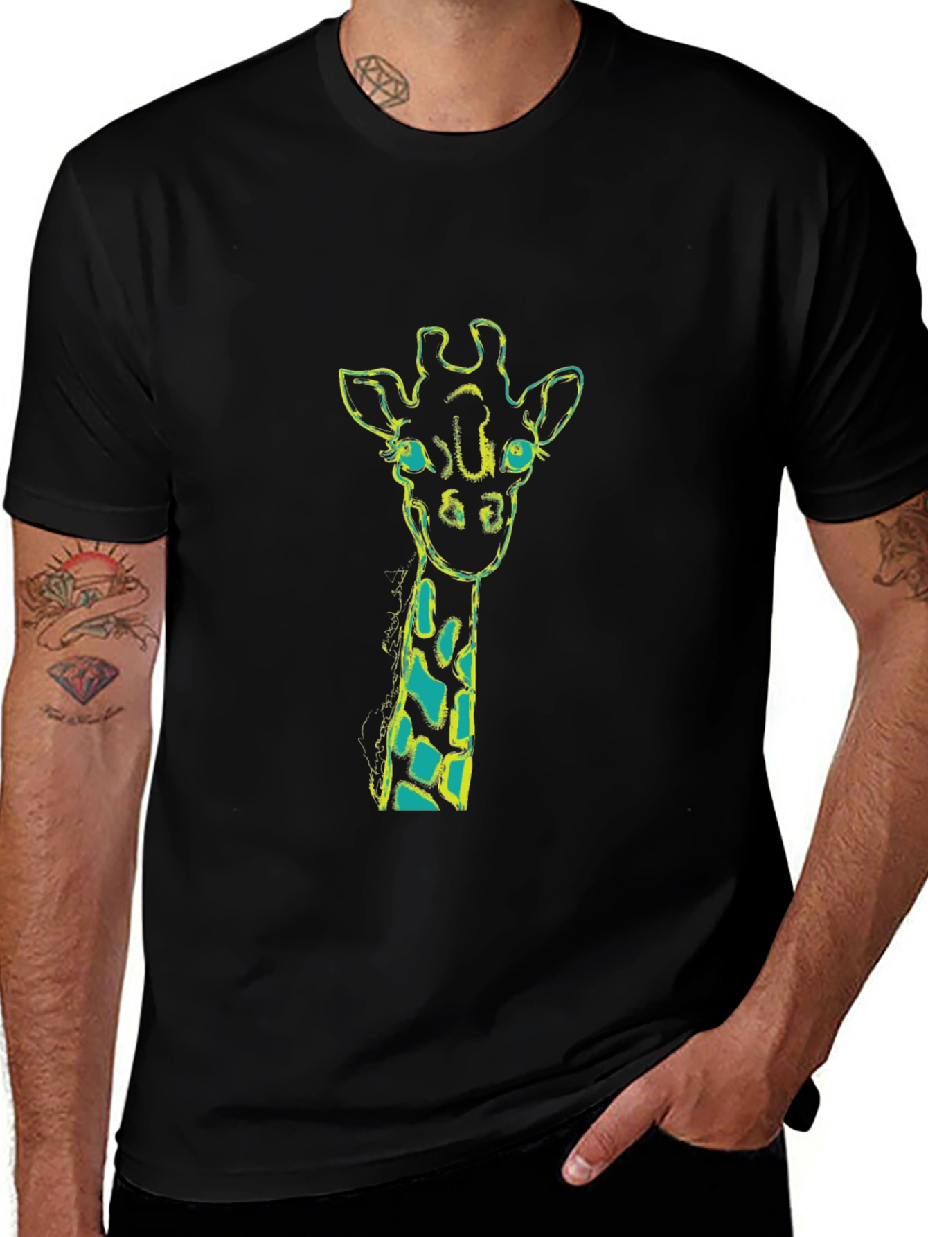 Giraffe Graphic Tee - Mens Black T-Shirt