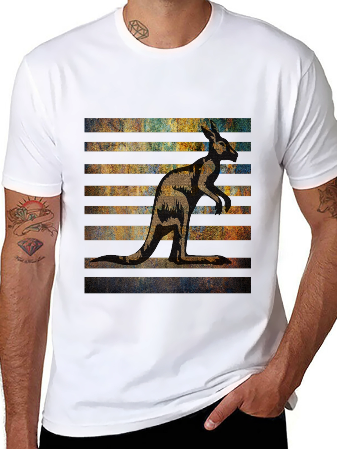 Kangaroo Graphic Tee - Black Cotton Blend Casual Wear
