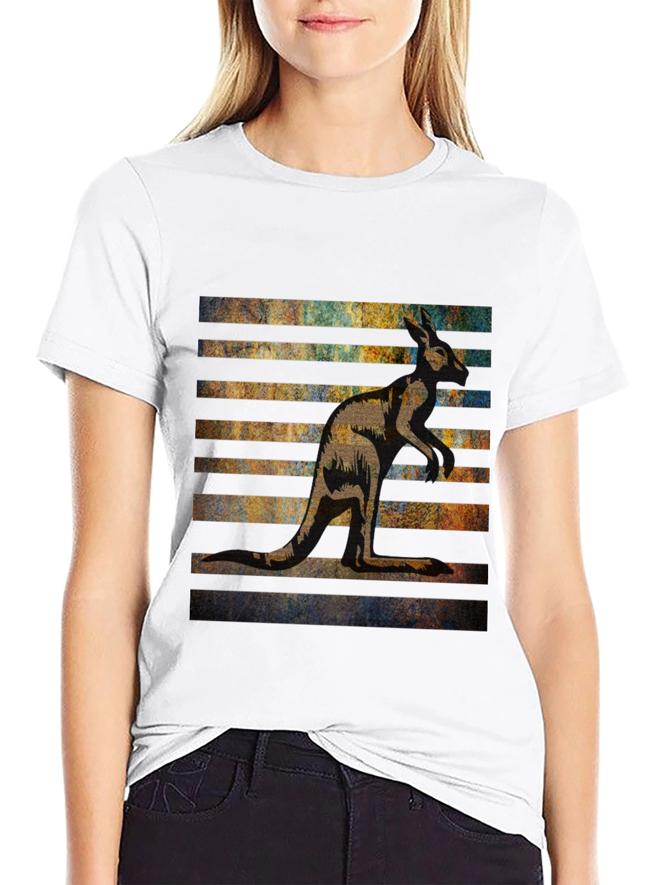 Kangaroo Graphic Tee - Black Cotton Blend Casual Wear