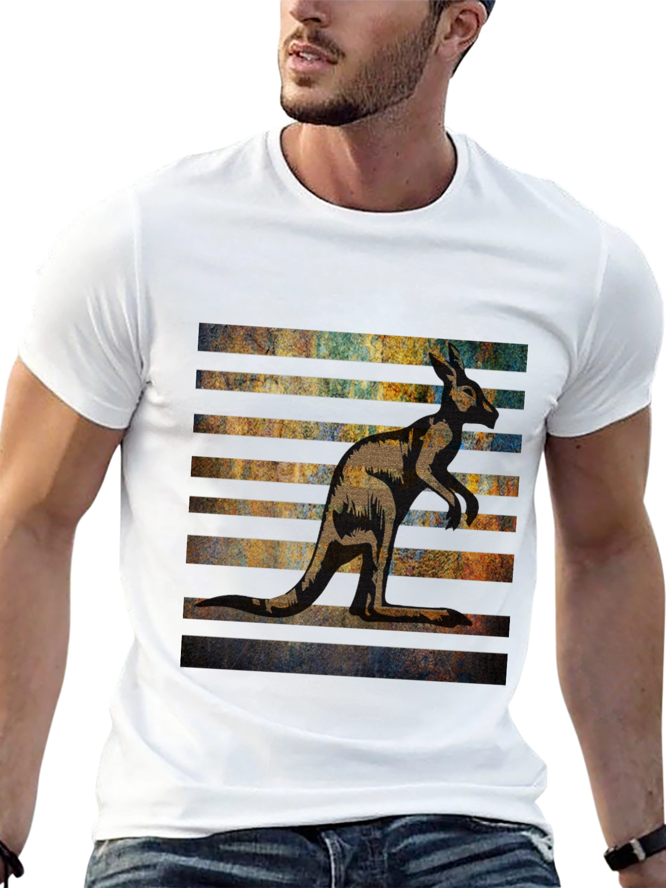 Kangaroo Graphic Tee - Black Cotton Blend Casual Wear