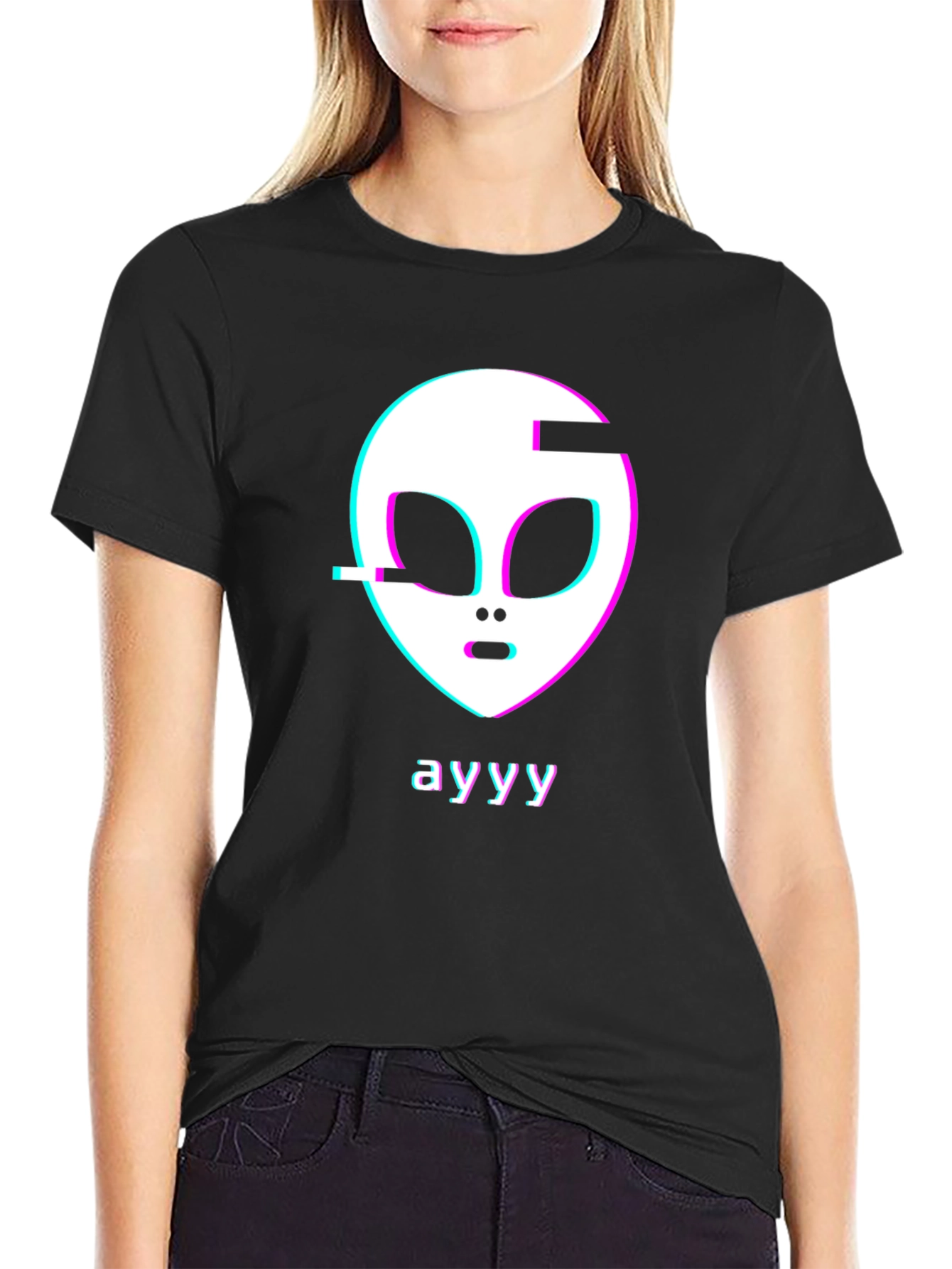 Ayyy Alien Glitch Graphic Tee - Trendy Style