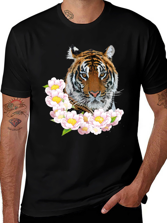 Tiger & Floral Graphic T-Shirt - Stylish Animal Print