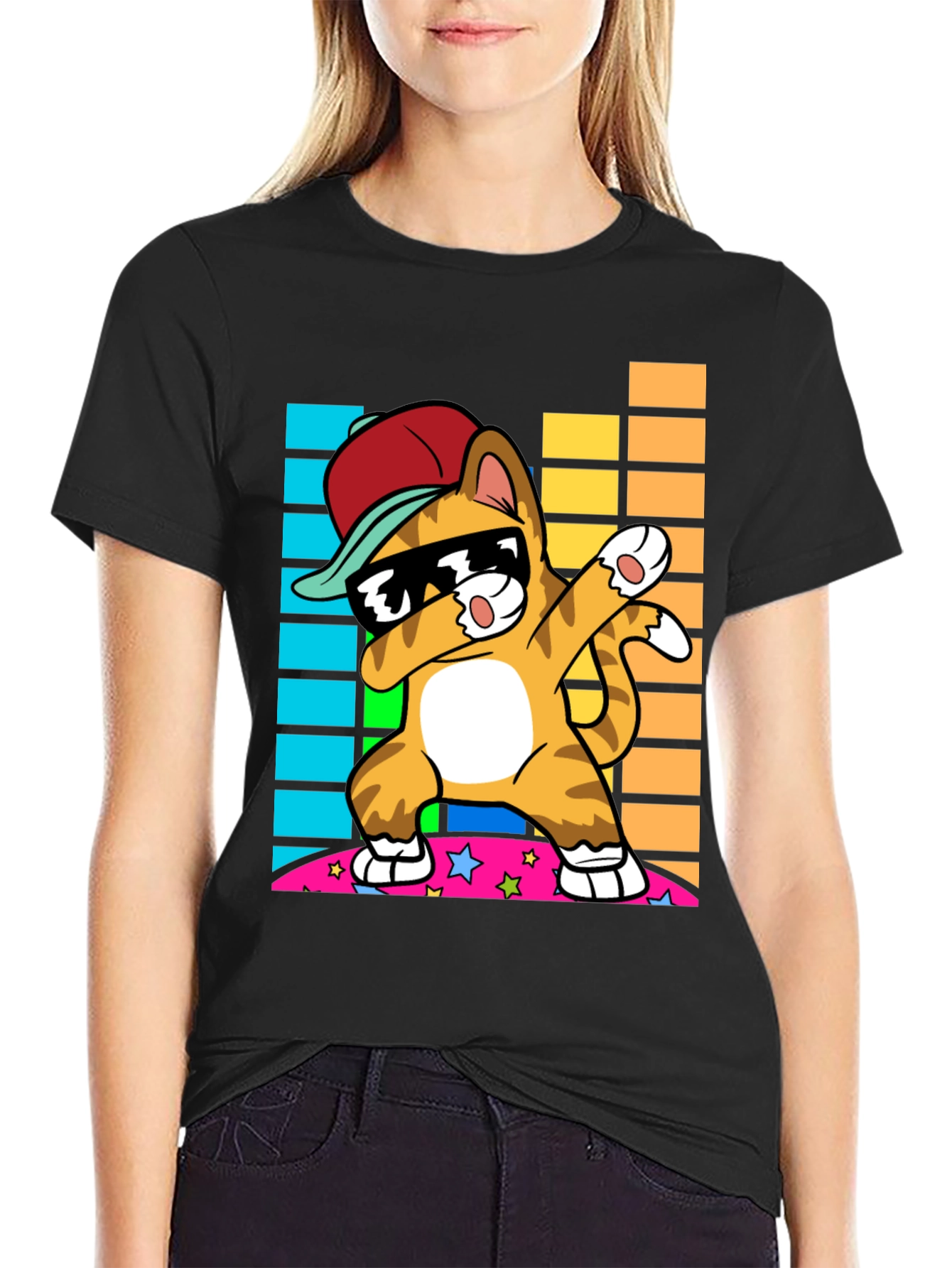 Cool Cat Dabbing Graphic T-Shirt
