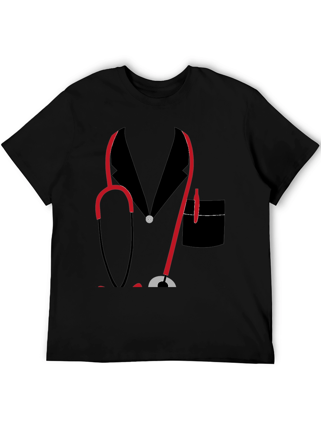Doctor Stethoscope Graphic Print Black T-Shirt