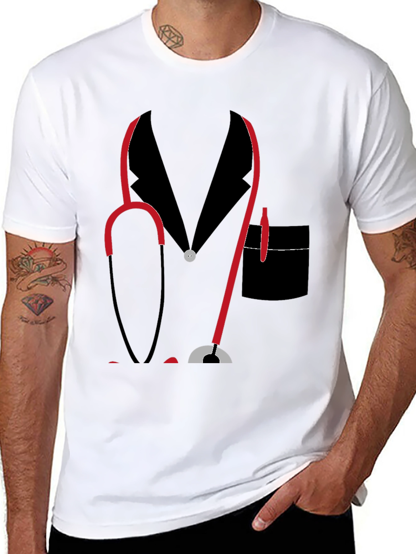 Doctor Stethoscope Graphic Print Black T-Shirt