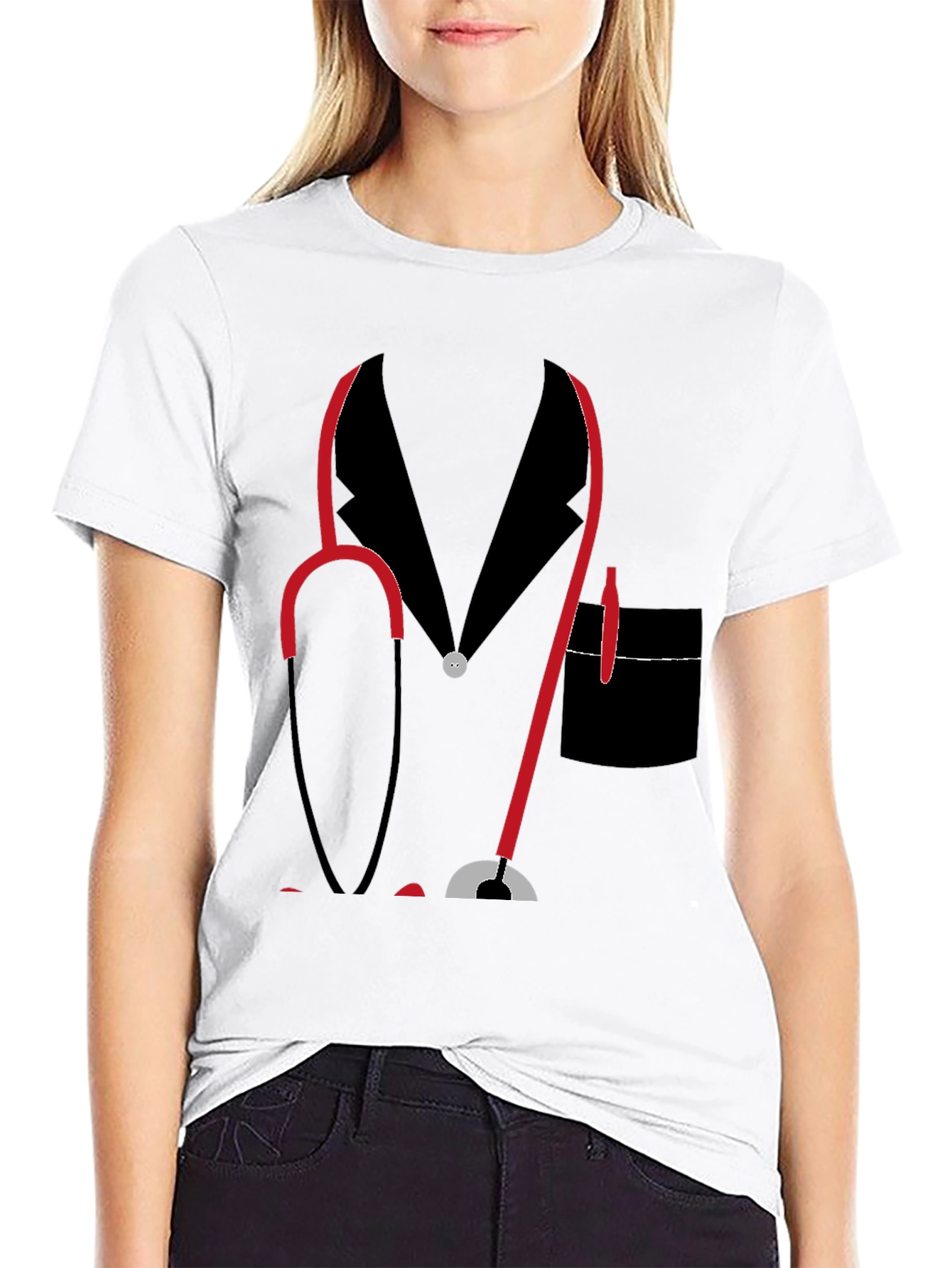 Doctor Stethoscope Graphic Print Black T-Shirt