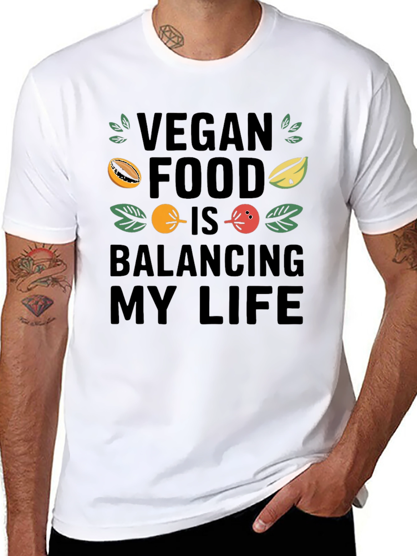 Vegan Food Balancing Life Black Graphic Tee