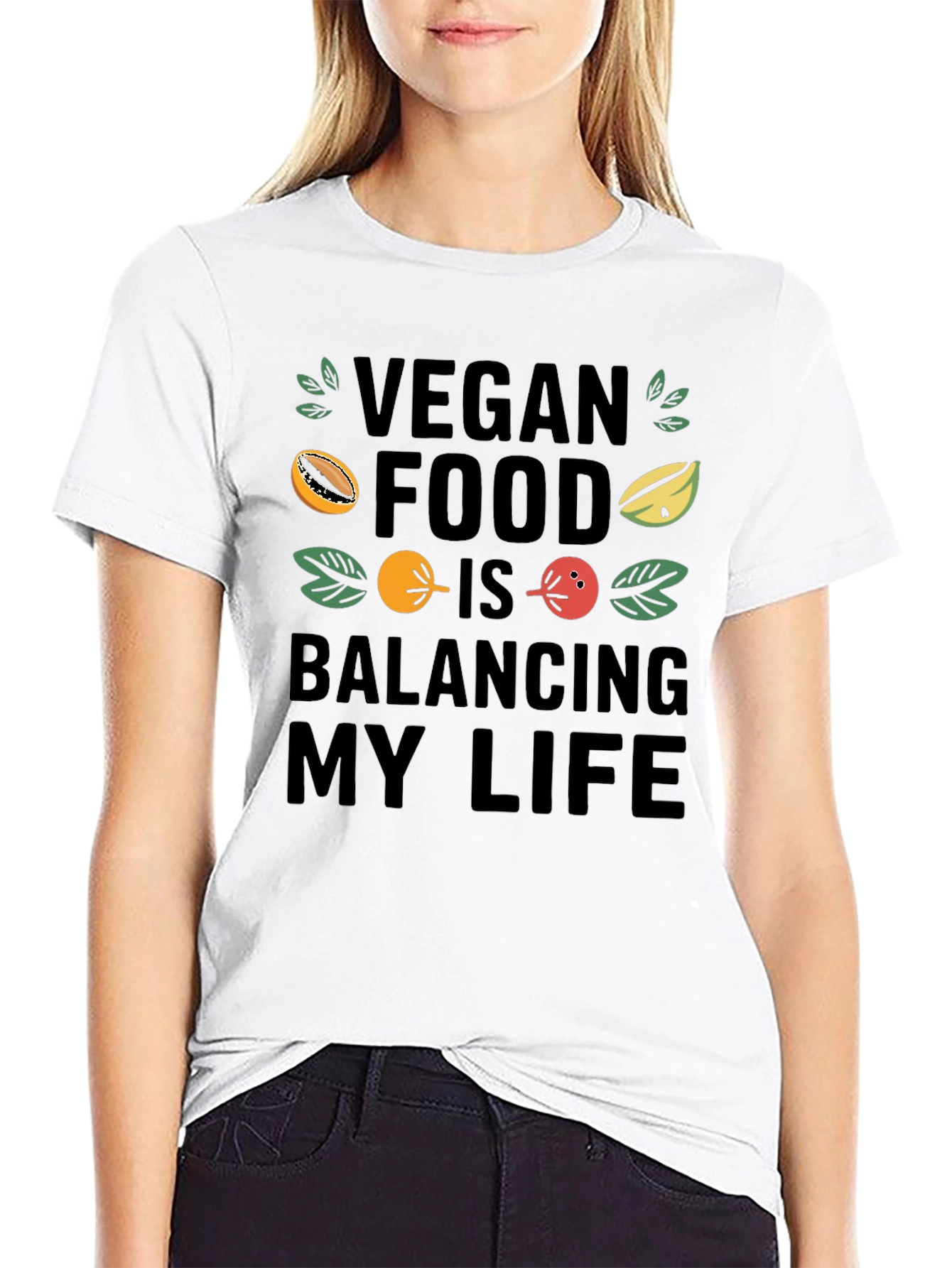Vegan Food Balancing Life Black Graphic Tee
