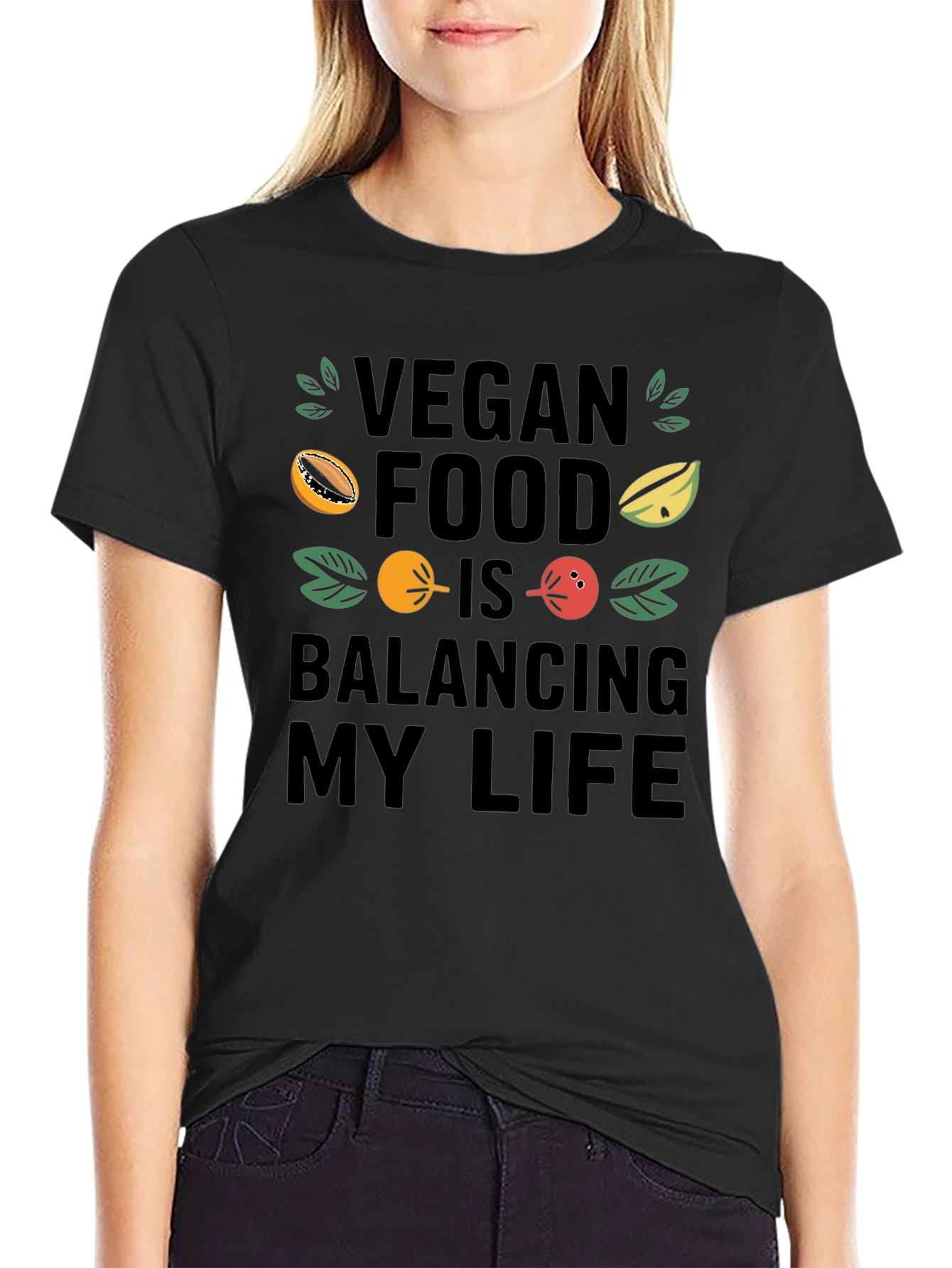 Vegan Food Balancing Life Black Graphic Tee