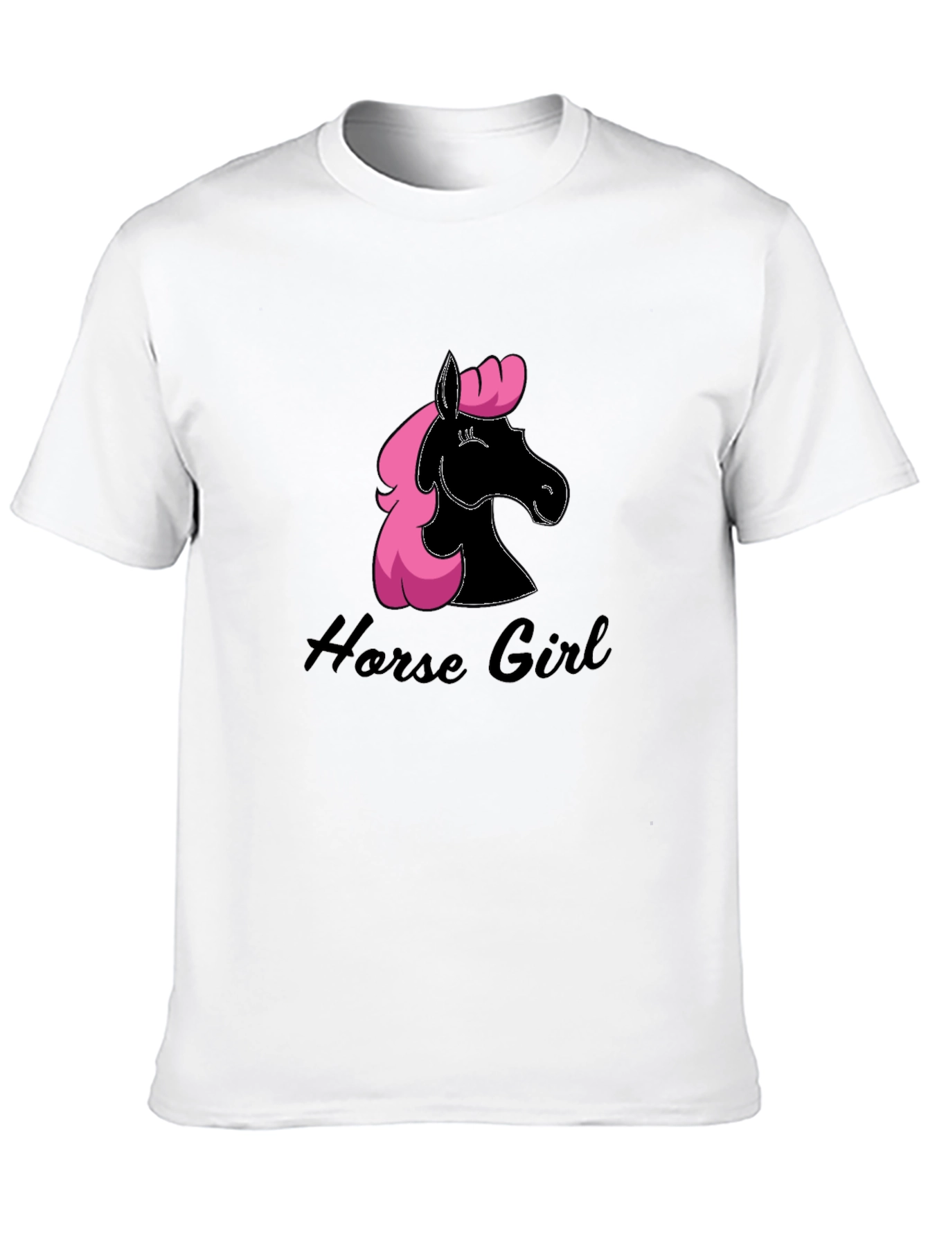 Horse Girl Black T-Shirt Pink Mane
