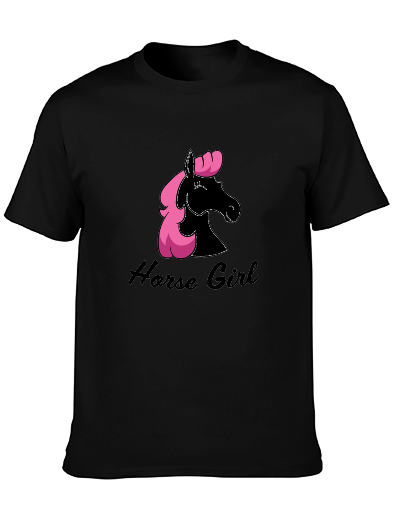 Horse Girl Black T-Shirt Pink Mane