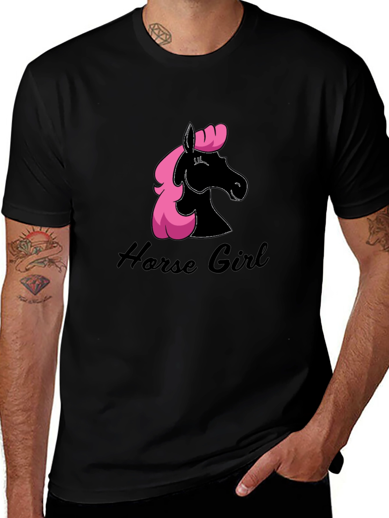 Horse Girl Black T-Shirt Pink Mane